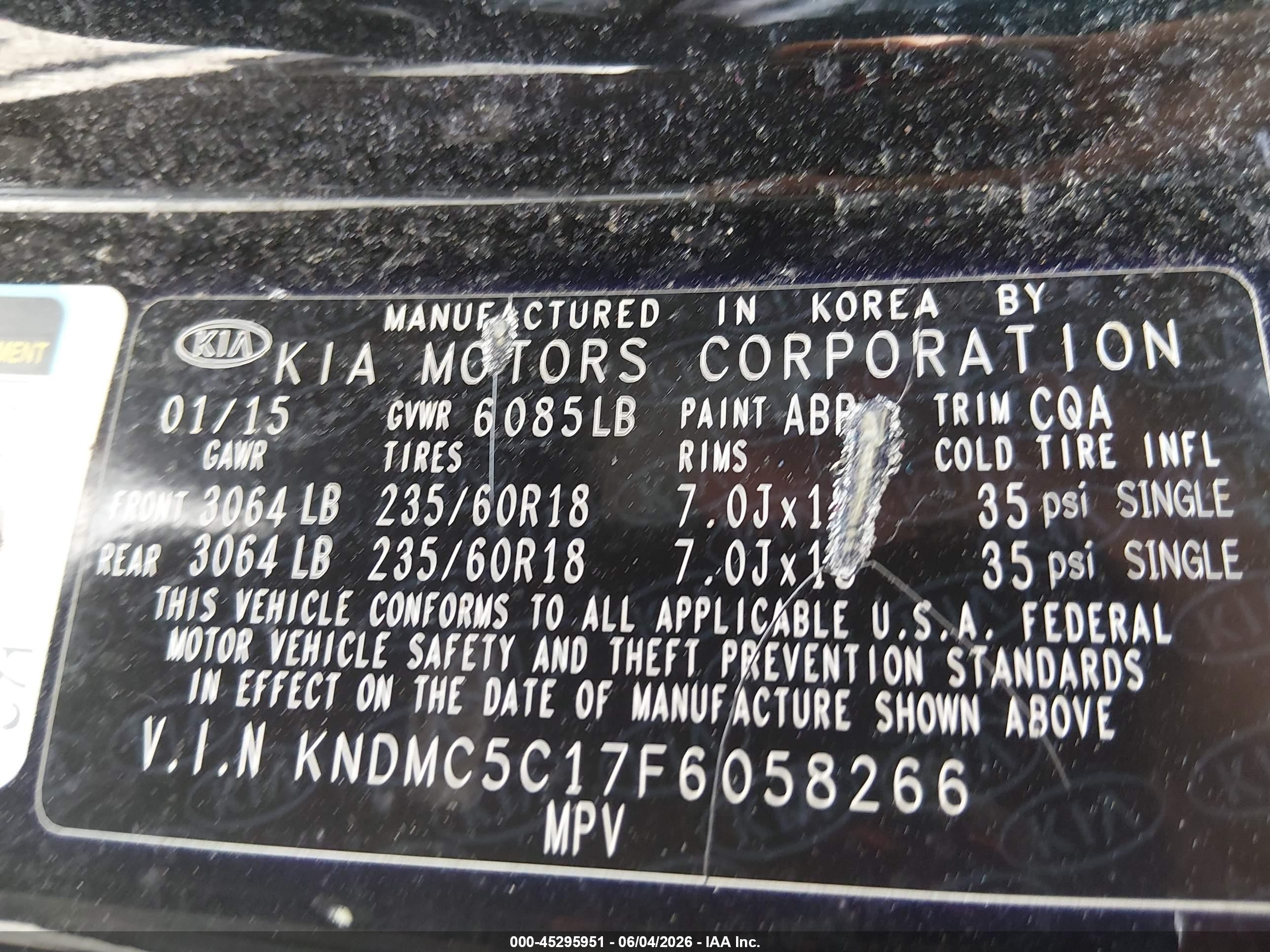 2015 Kia Sedona Ex Black vin: KNDMC5C17F6058266