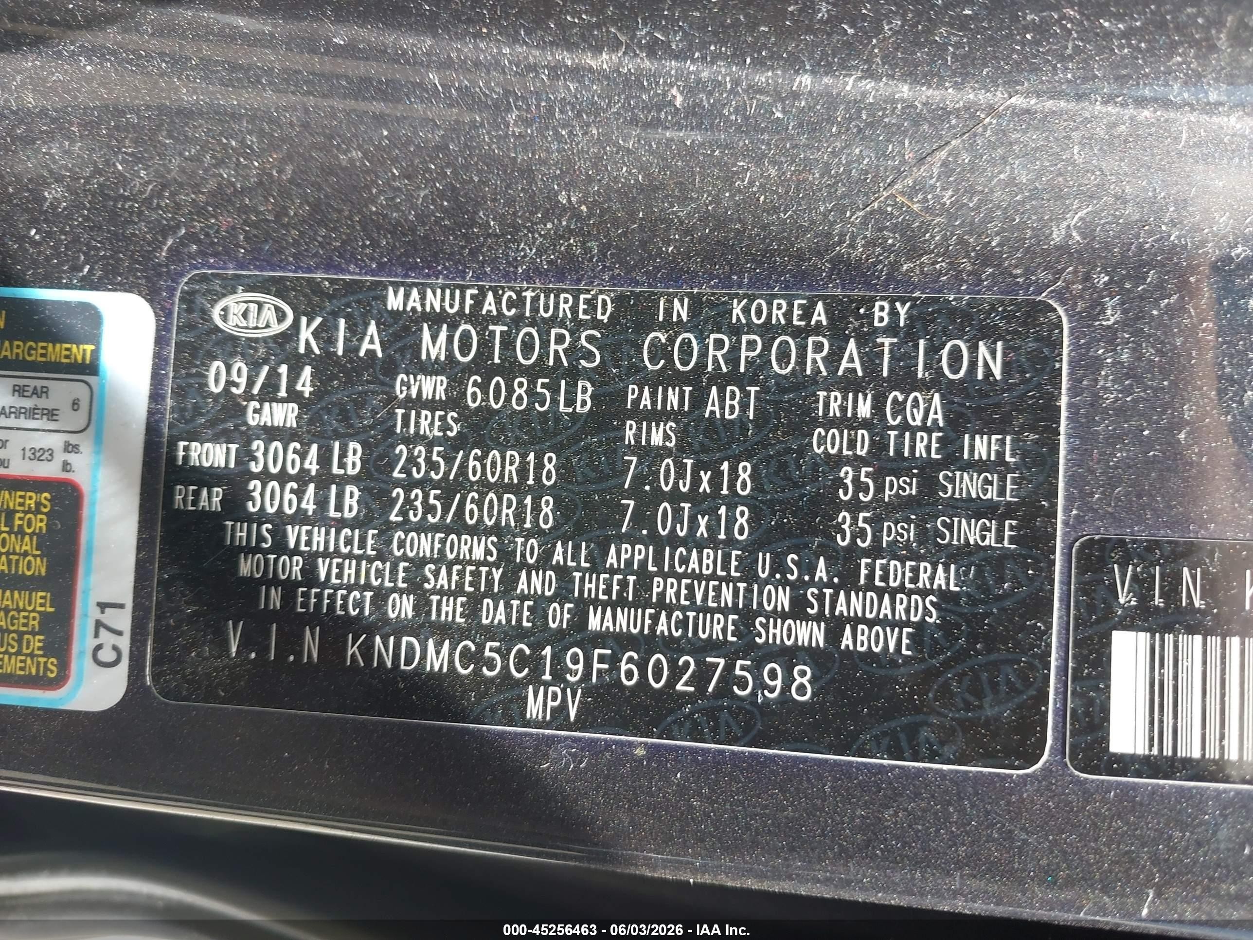 2015 Kia Sedona Ex Gray vin: KNDMC5C19F6027598