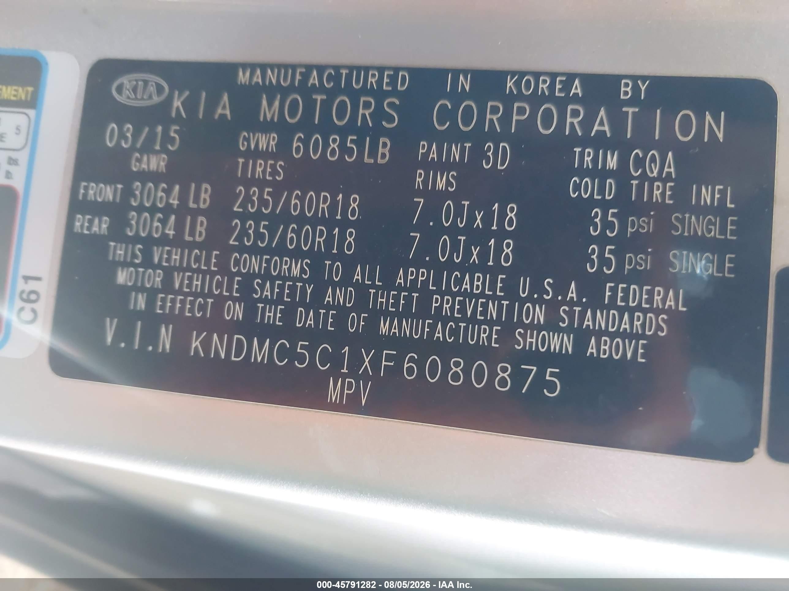 2015 Kia Sedona Sx Silver vin: KNDMC5C1XF6080875