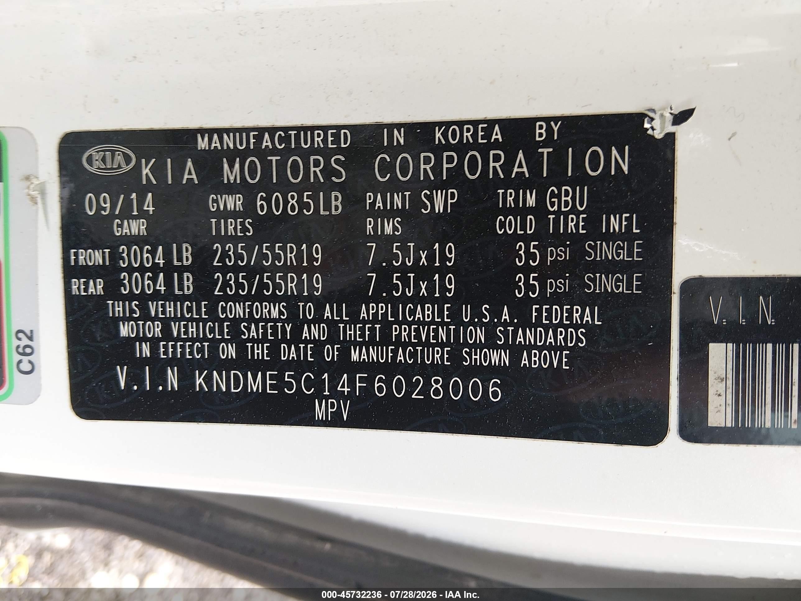 2015 Kia Sedona Sx Luxury White vin: KNDME5C14F6028006