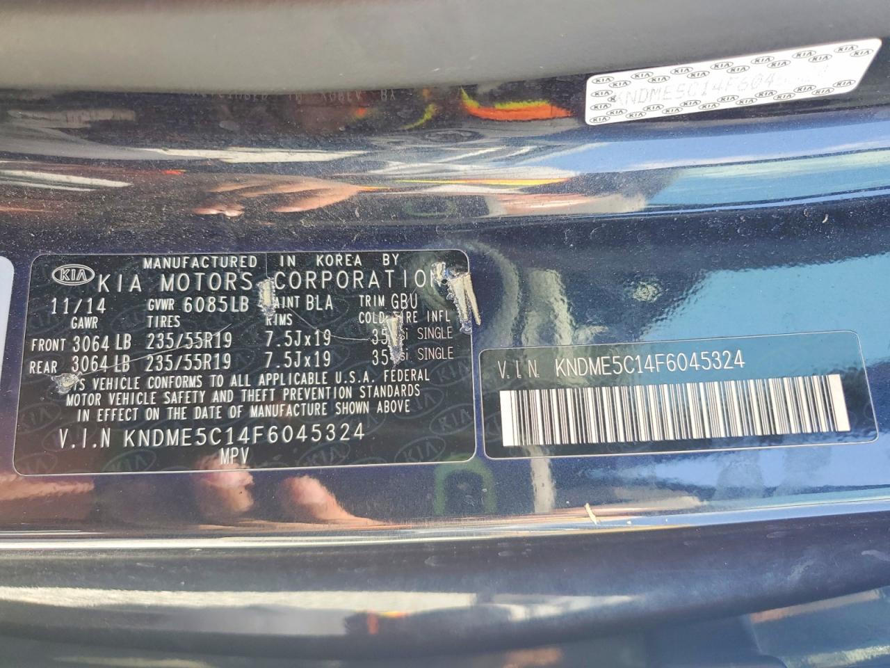 2015 Kia Sedona Sxl Blue vin: KNDME5C14F6045324