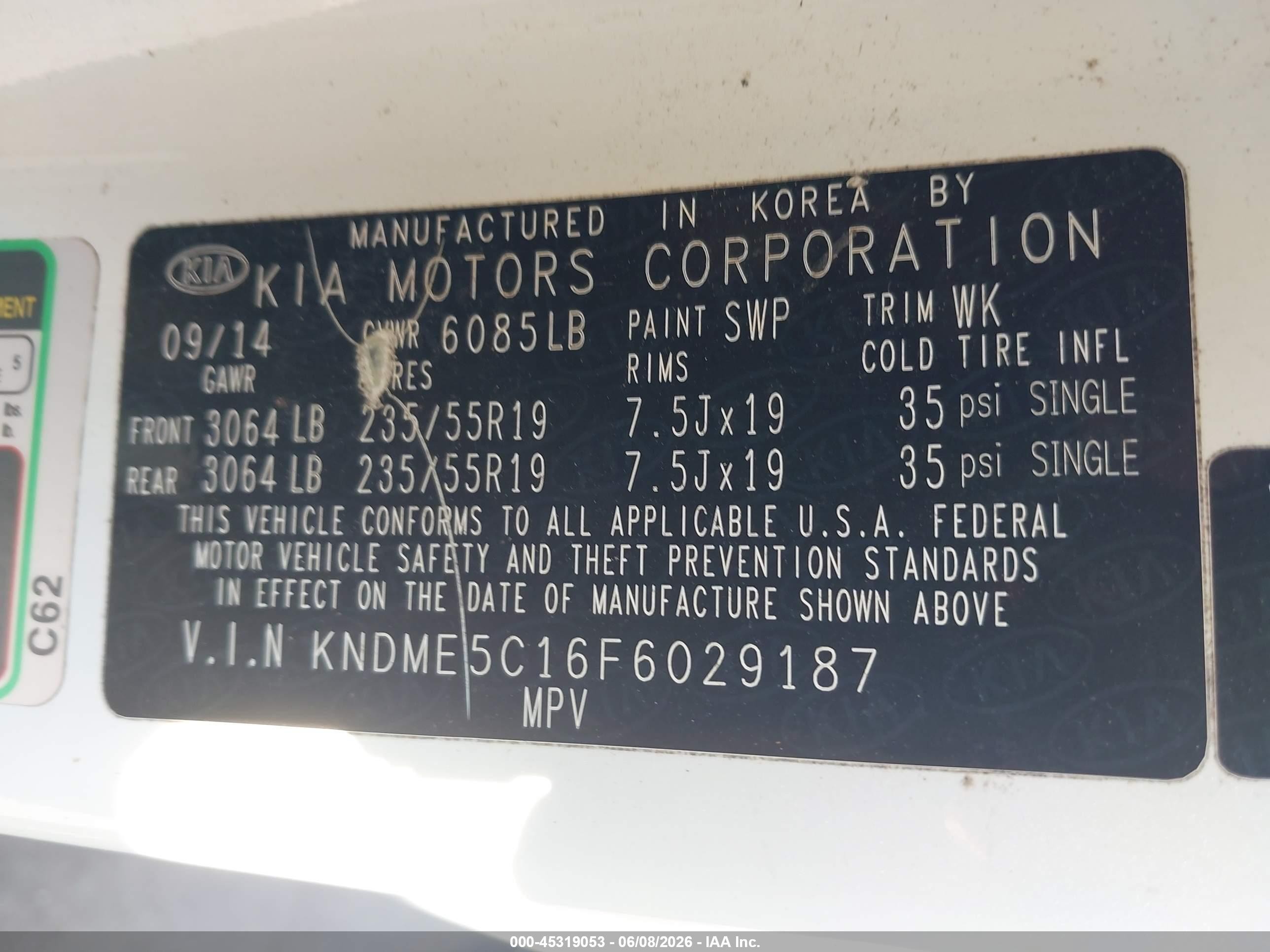 2015 Kia Sedona Sx Luxury White vin: KNDME5C16F6029187