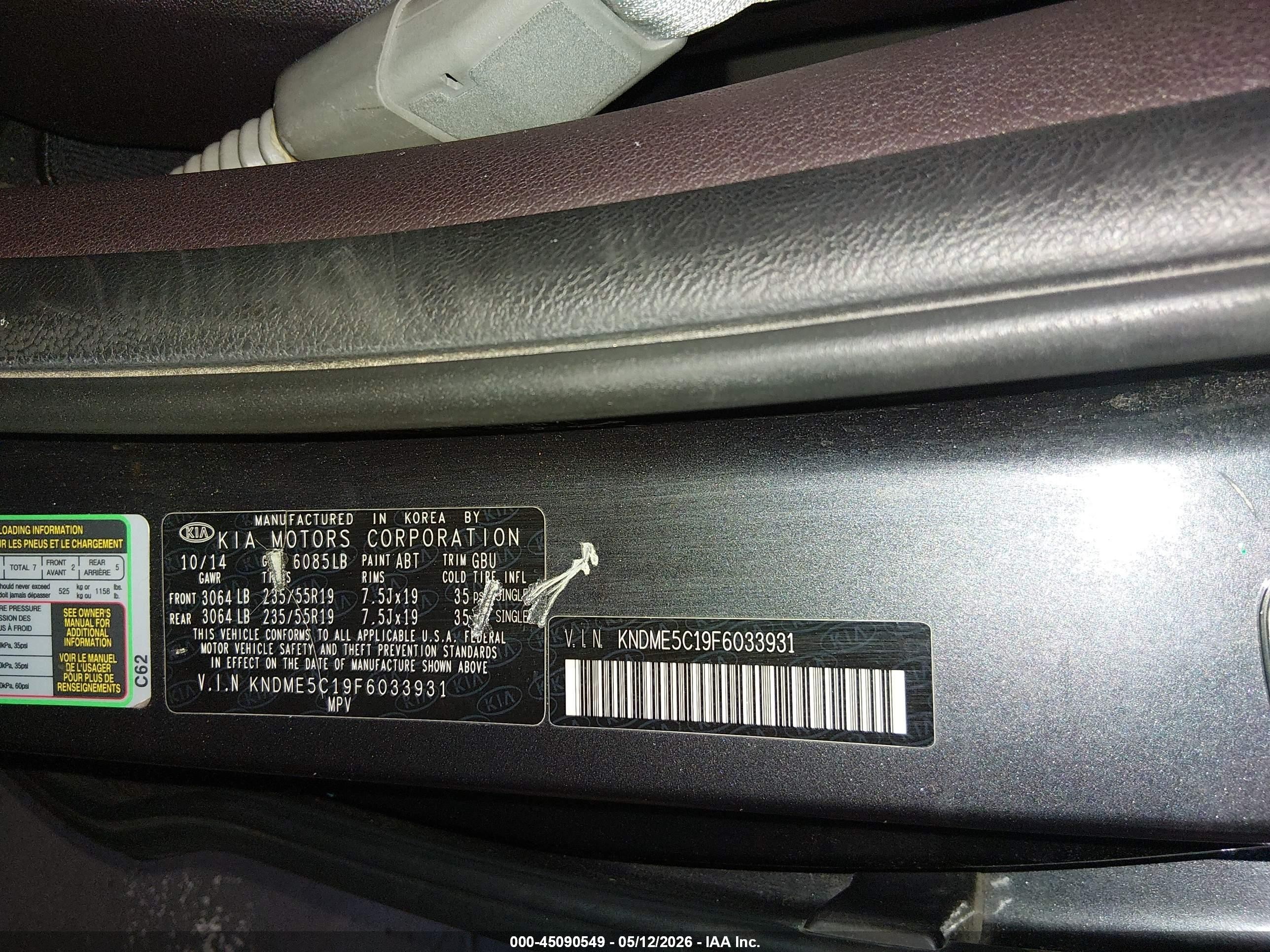2015 Kia Sedona Sx Luxury Gray vin: KNDME5C19F6033931