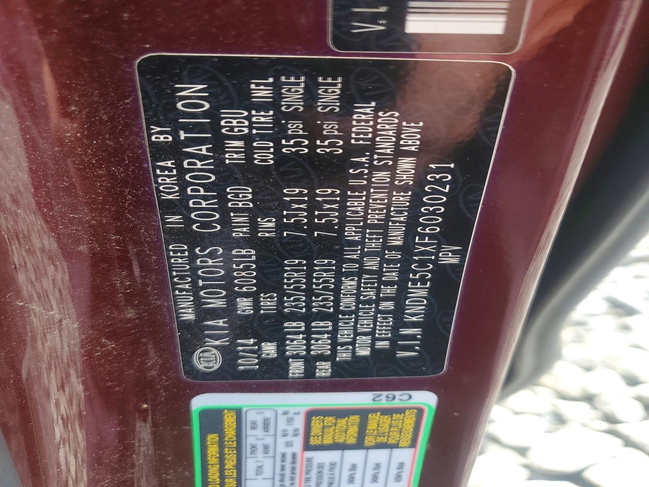 2015 Kia Sedona Sxl Burgundy vin: KNDME5C1XF6030231