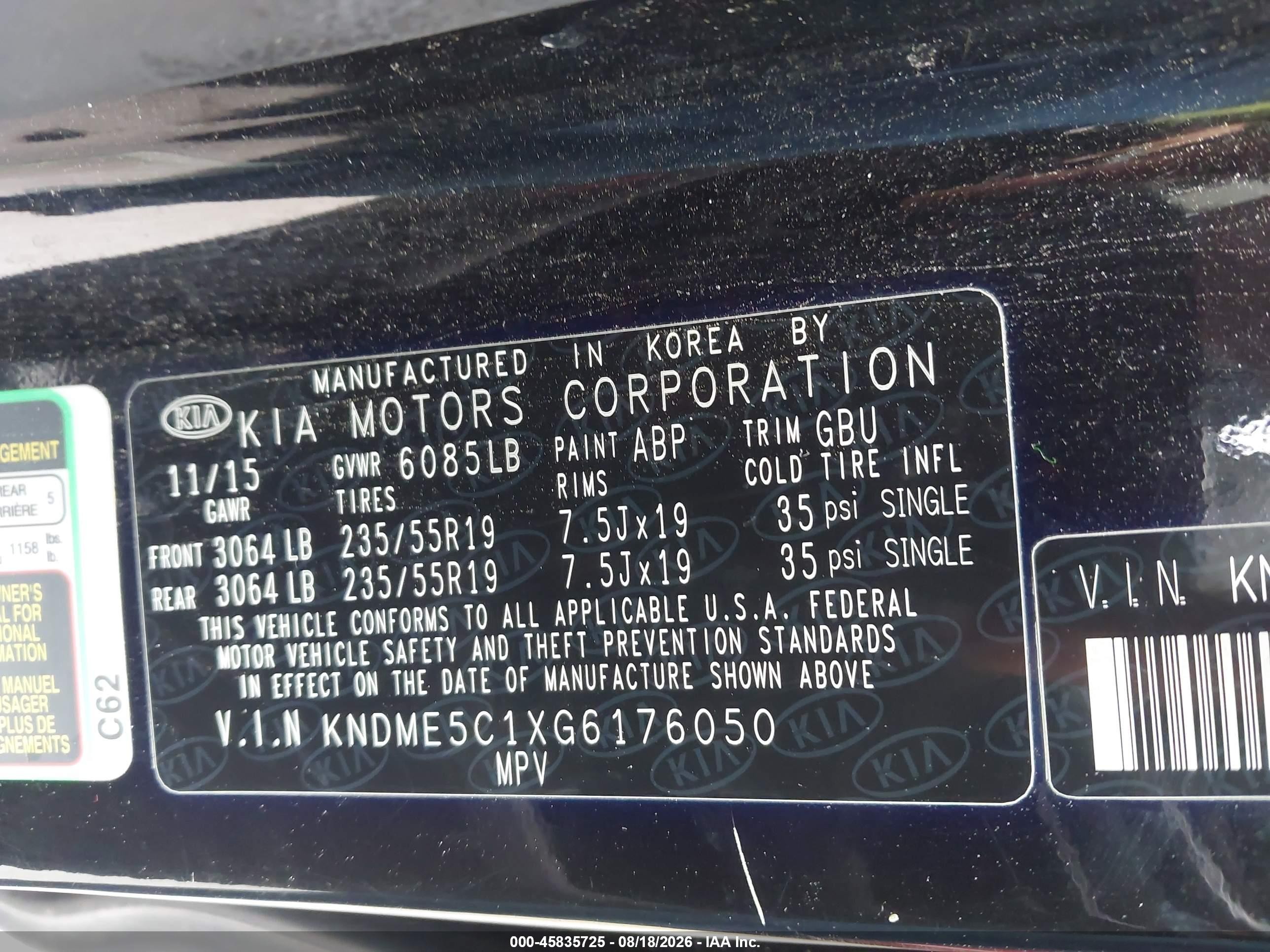 2016 Kia Sedona Sx Luxury Black vin: KNDME5C1XG6176050