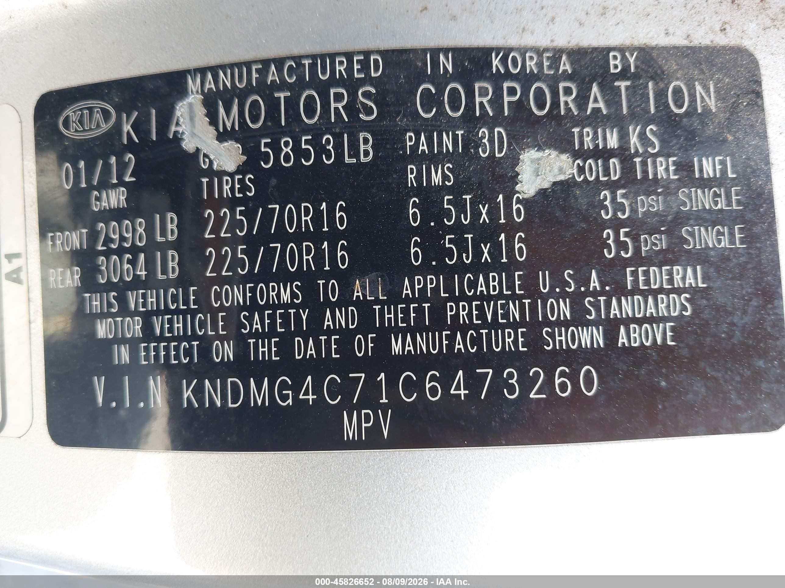 2012 Kia Sedona Lx Silver vin: KNDMG4C71C6473260
