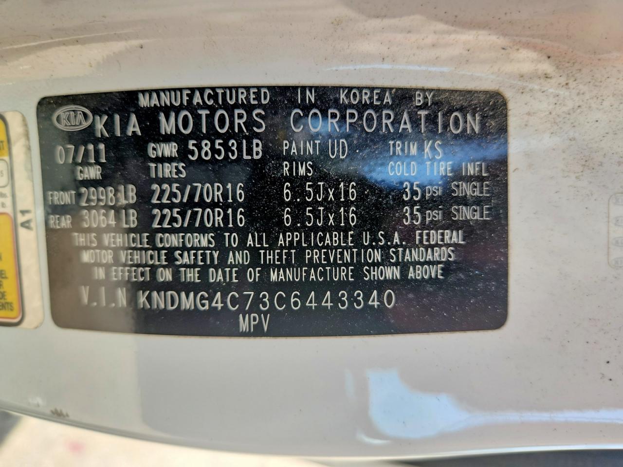 2012 Kia Sedona Lx White vin: KNDMG4C73C6443340