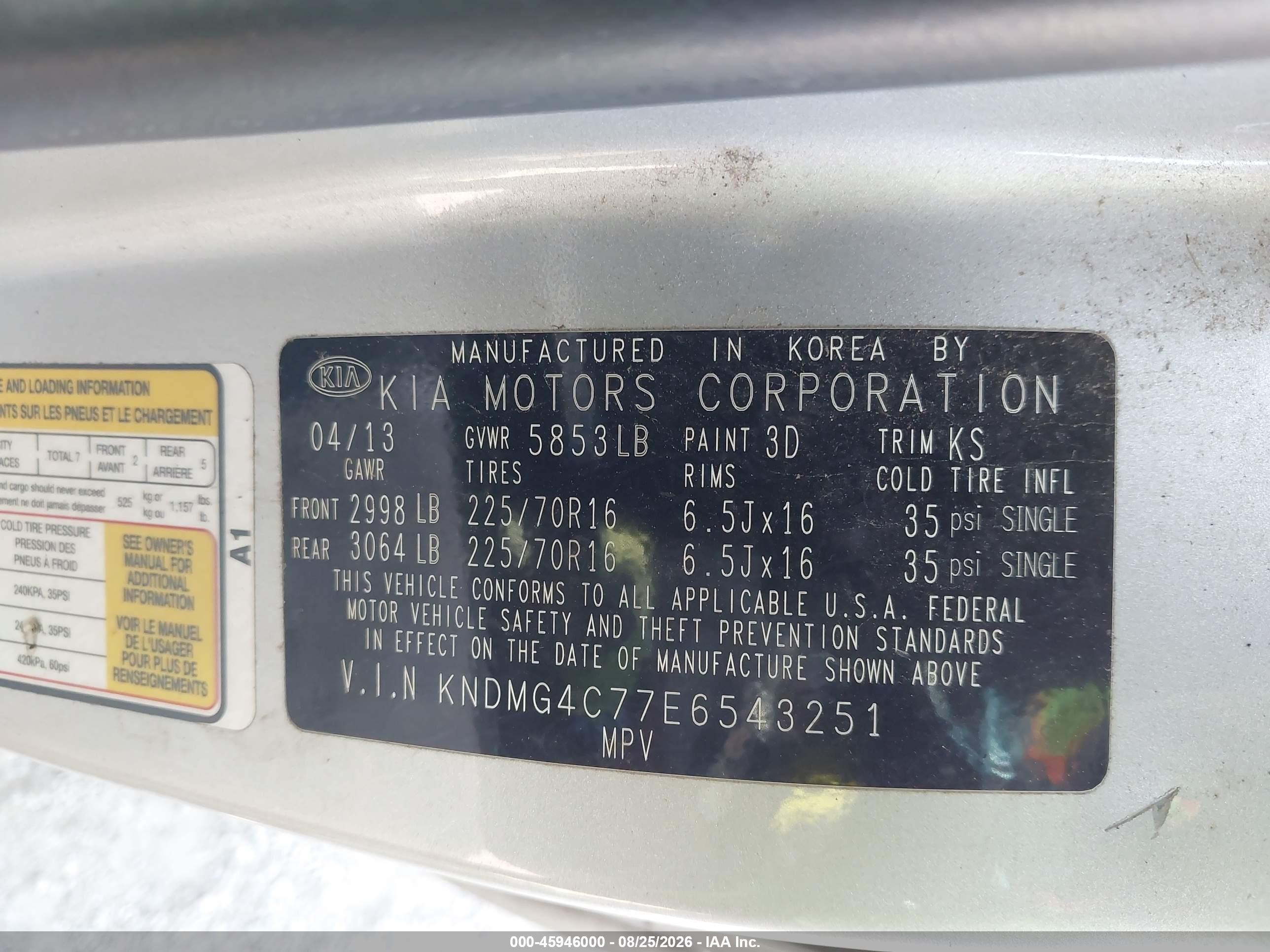 2014 Kia Sedona Lx Silver vin: KNDMG4C77E6543251