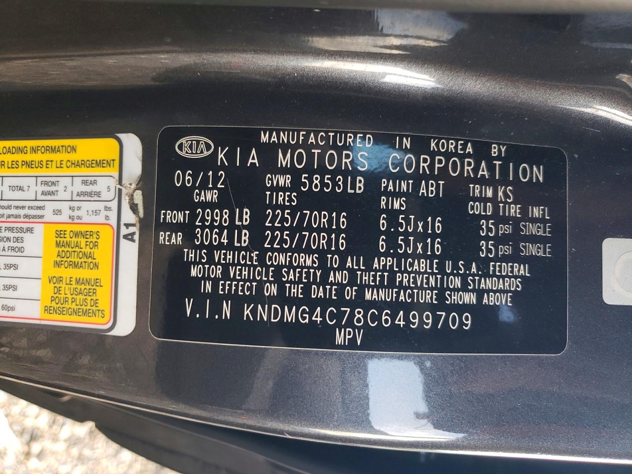 2012 Kia Sedona Lx Gray vin: KNDMG4C78C6499709