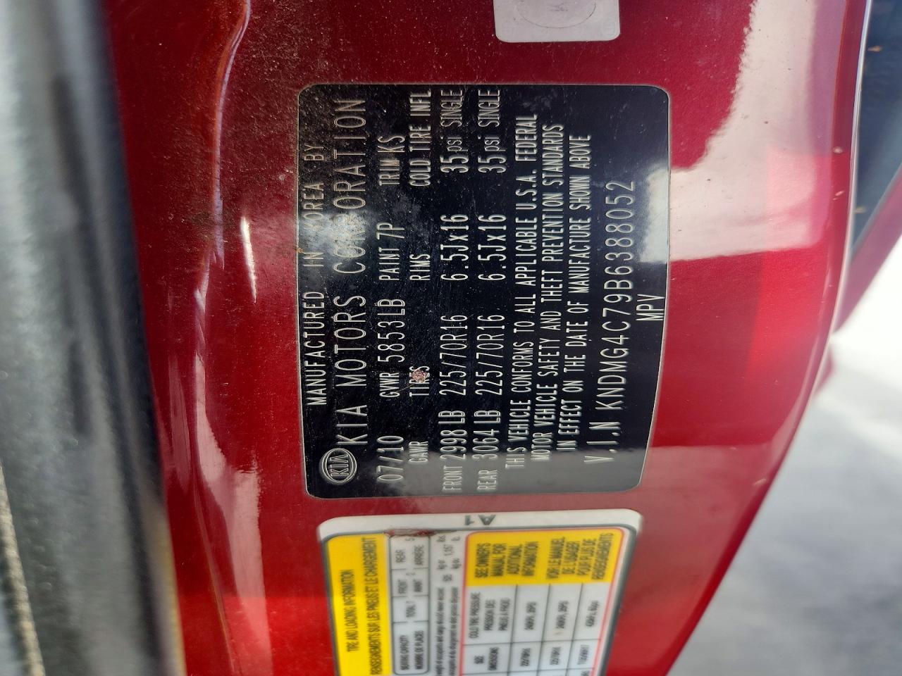 2011 Kia Sedona Lx Red vin: KNDMG4C79B6388052