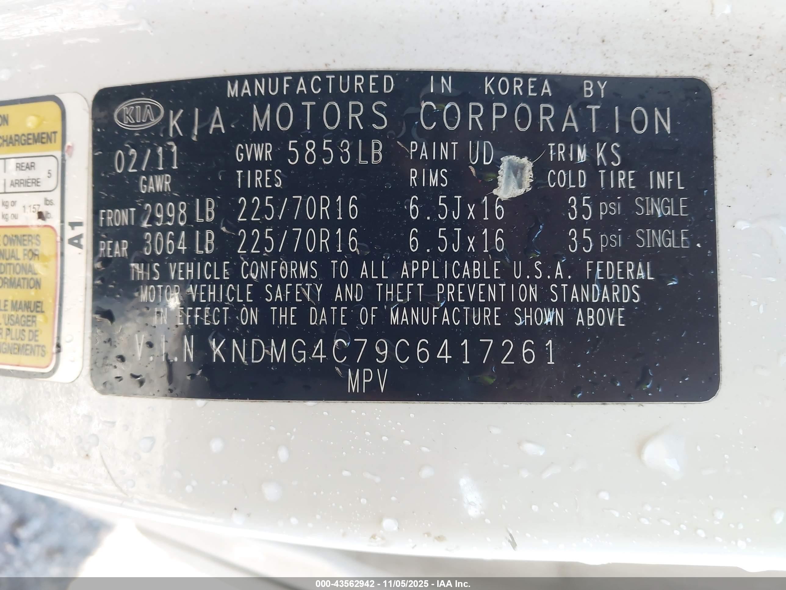 2012 Kia Sedona Lx White vin: KNDMG4C79C6417261