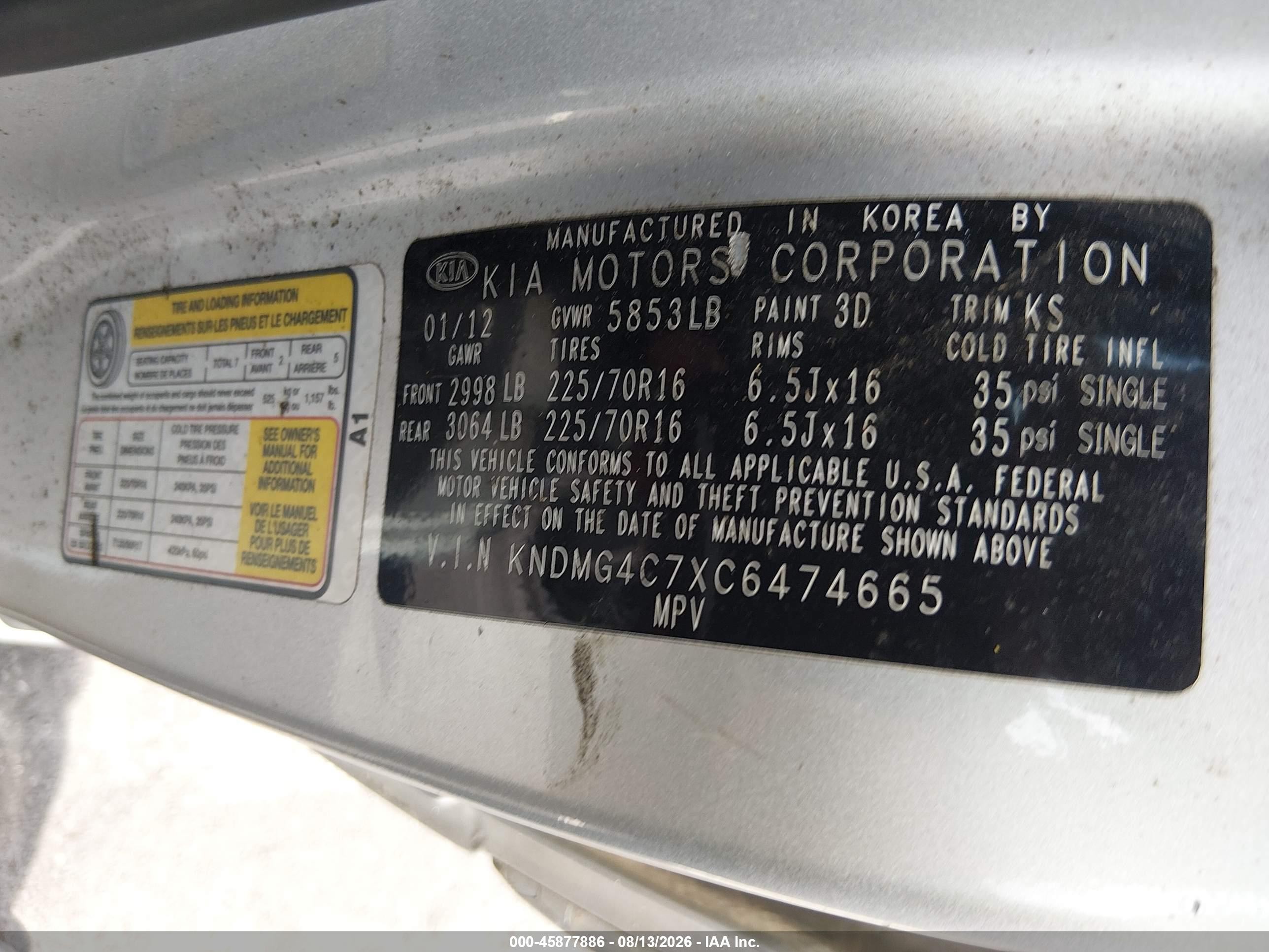 2012 Kia Sedona Lx Silver vin: KNDMG4C7XC6474665
