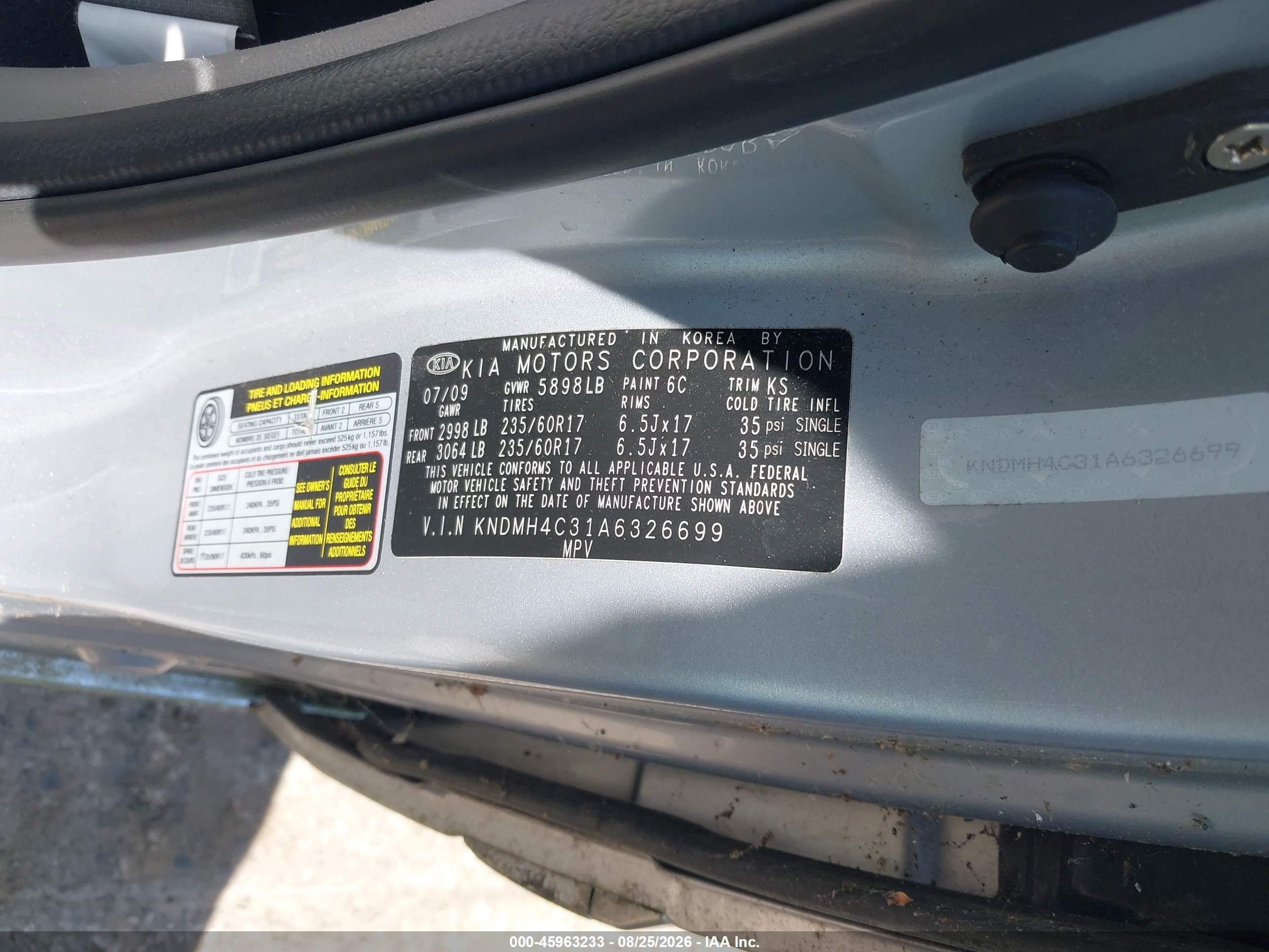 2010 Kia Sedona Ex Gray vin: KNDMH4C31A6326699
