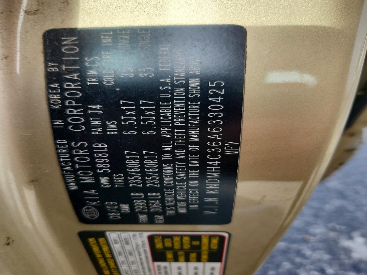 2010 Kia Sedona Ex Gold vin: KNDMH4C36A6330425