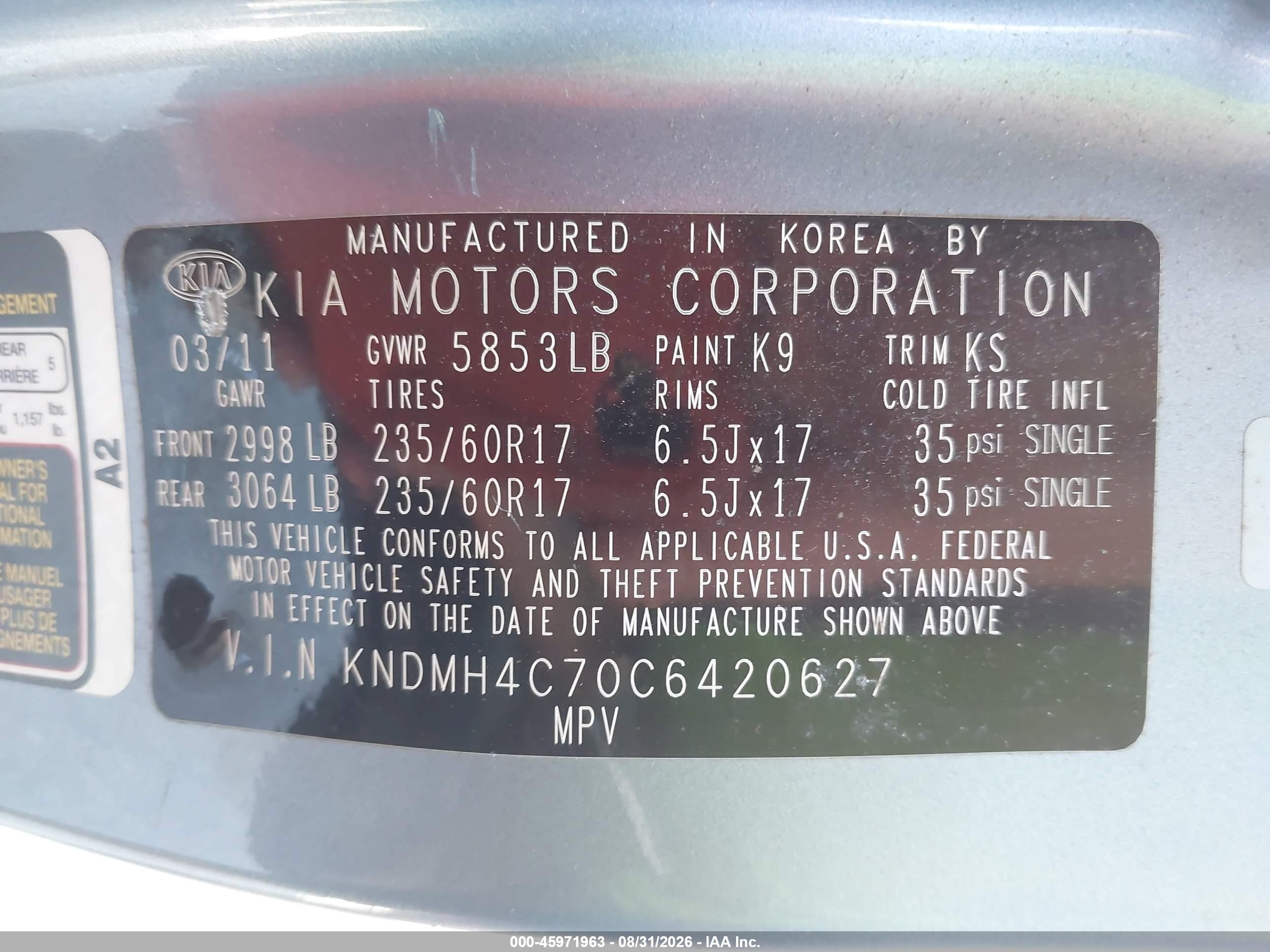 2012 Kia Sedona Ex Blue vin: KNDMH4C70C6420627