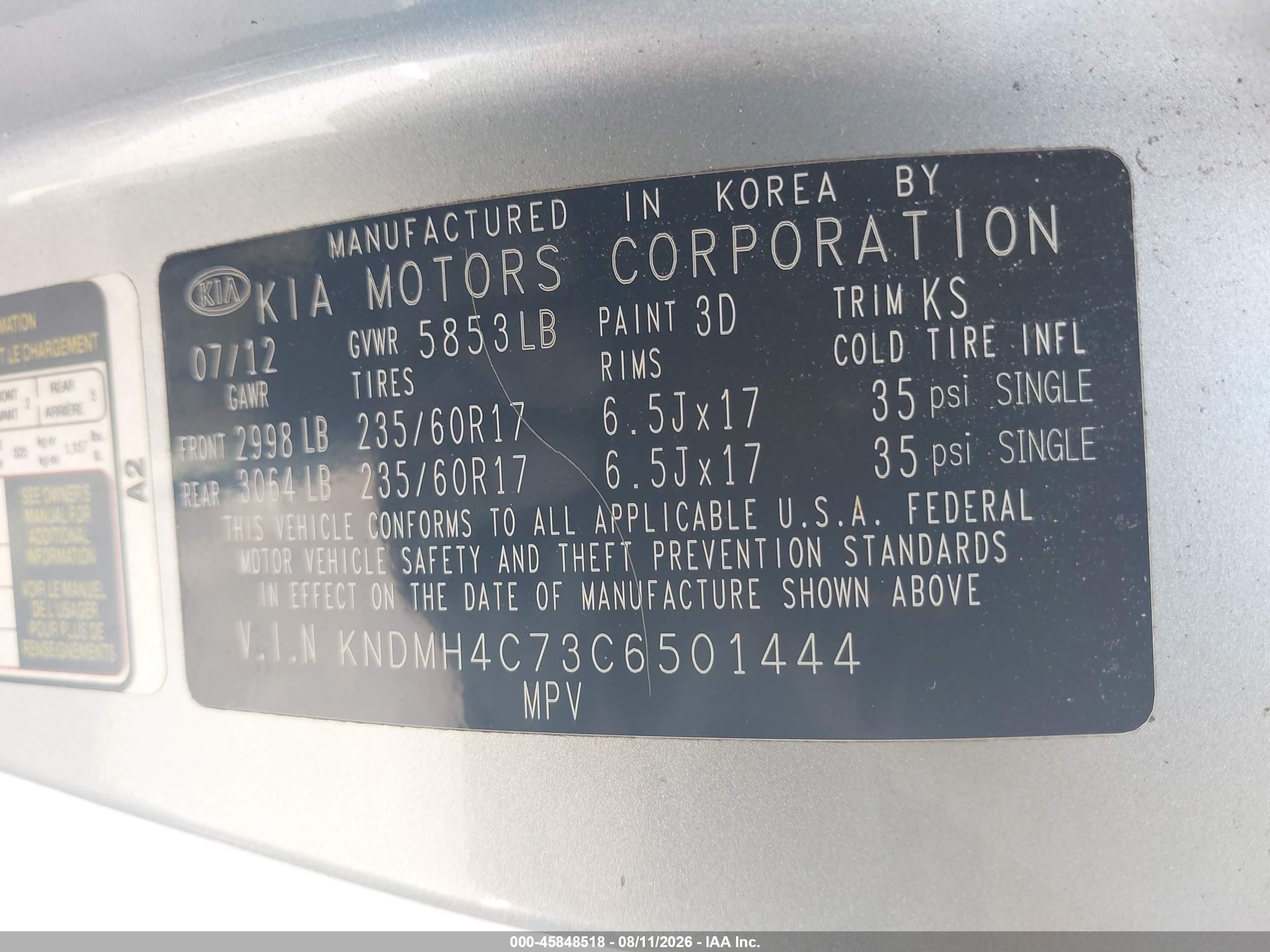 2012 Kia Sedona Ex Silver vin: KNDMH4C73C6501444