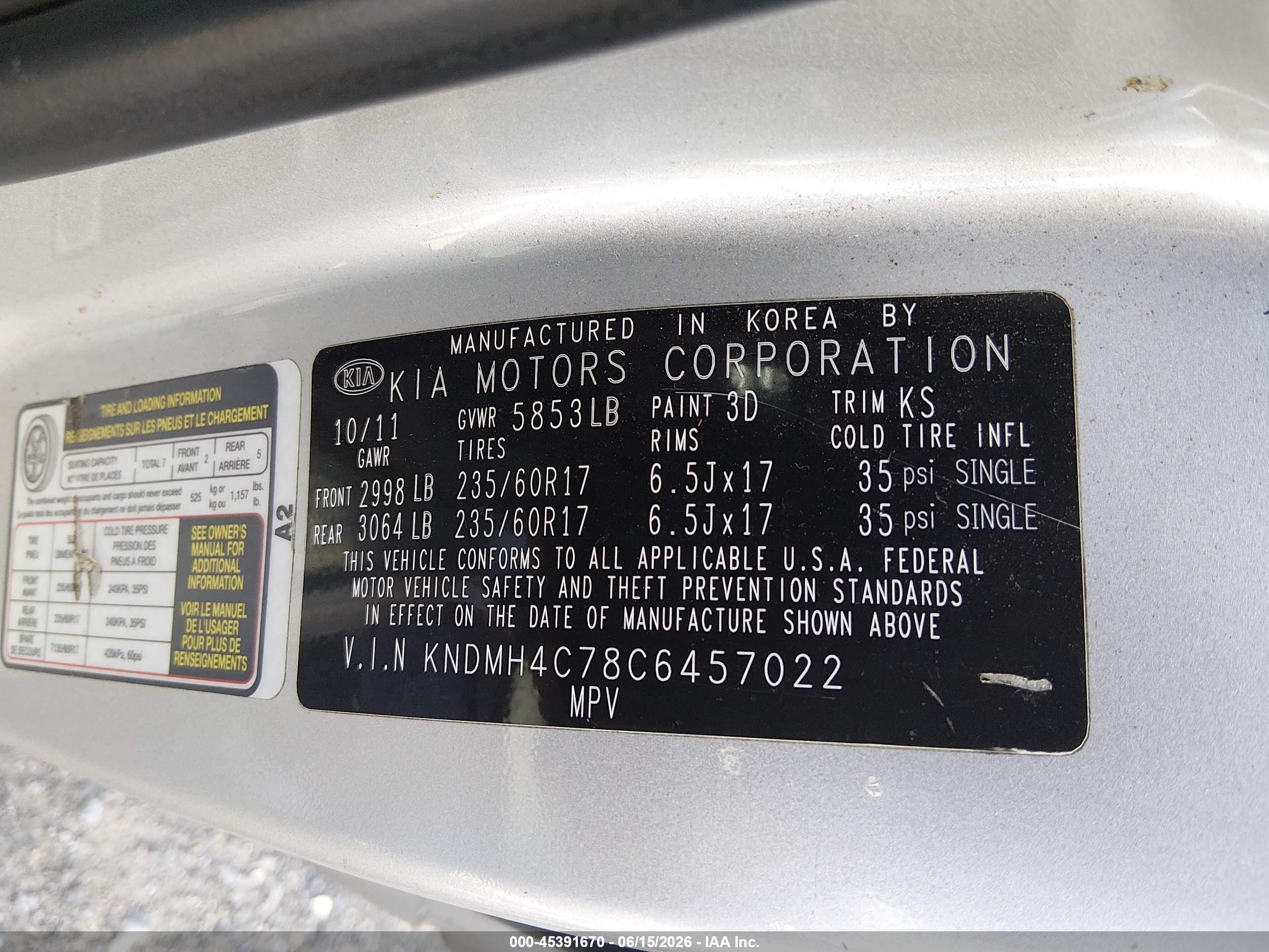 2012 Kia Sedona Ex Silver vin: KNDMH4C78C6457022