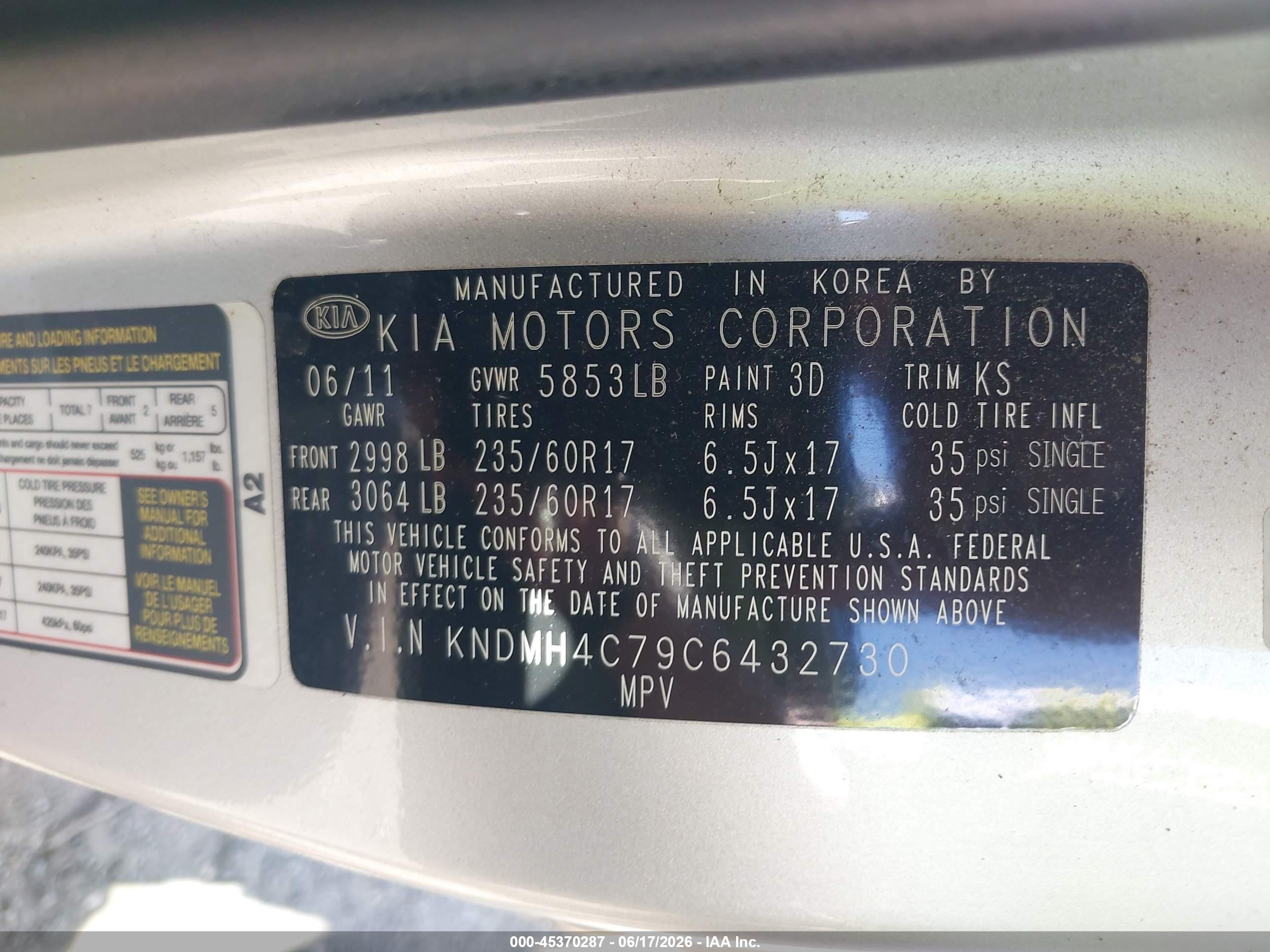 2012 Kia Sedona Ex Silver vin: KNDMH4C79C6432730