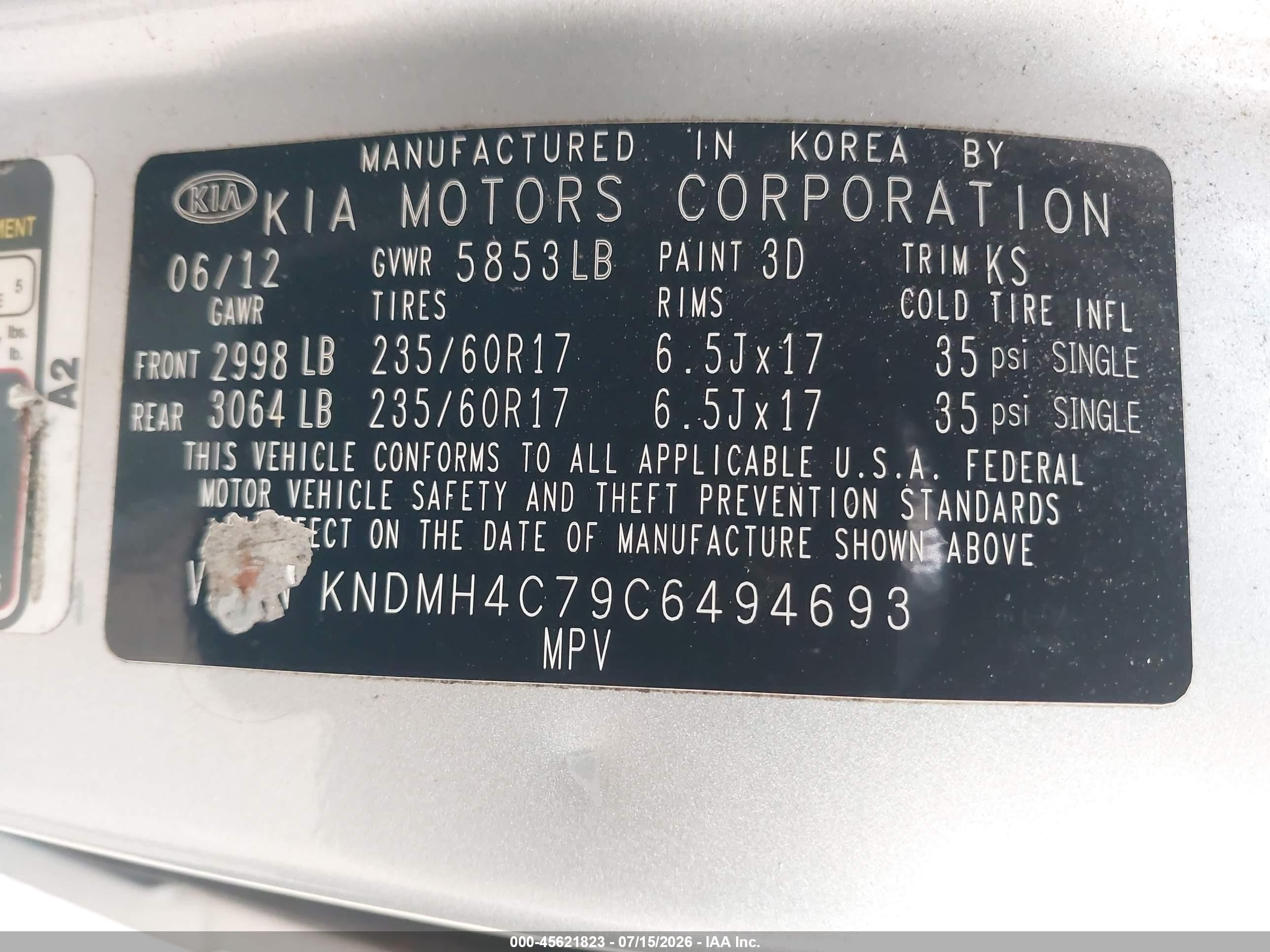 2012 Kia Sedona Ex Silver vin: KNDMH4C79C6494693