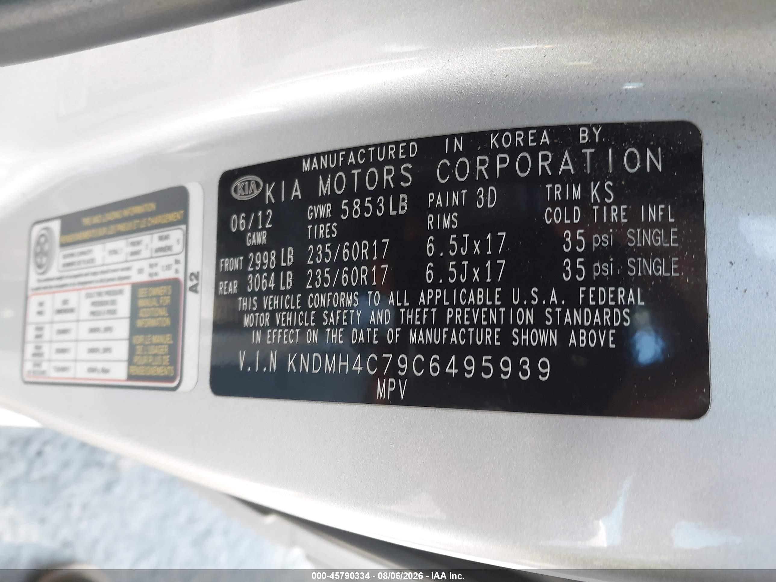 2012 Kia Sedona Ex Silver vin: KNDMH4C79C6495939