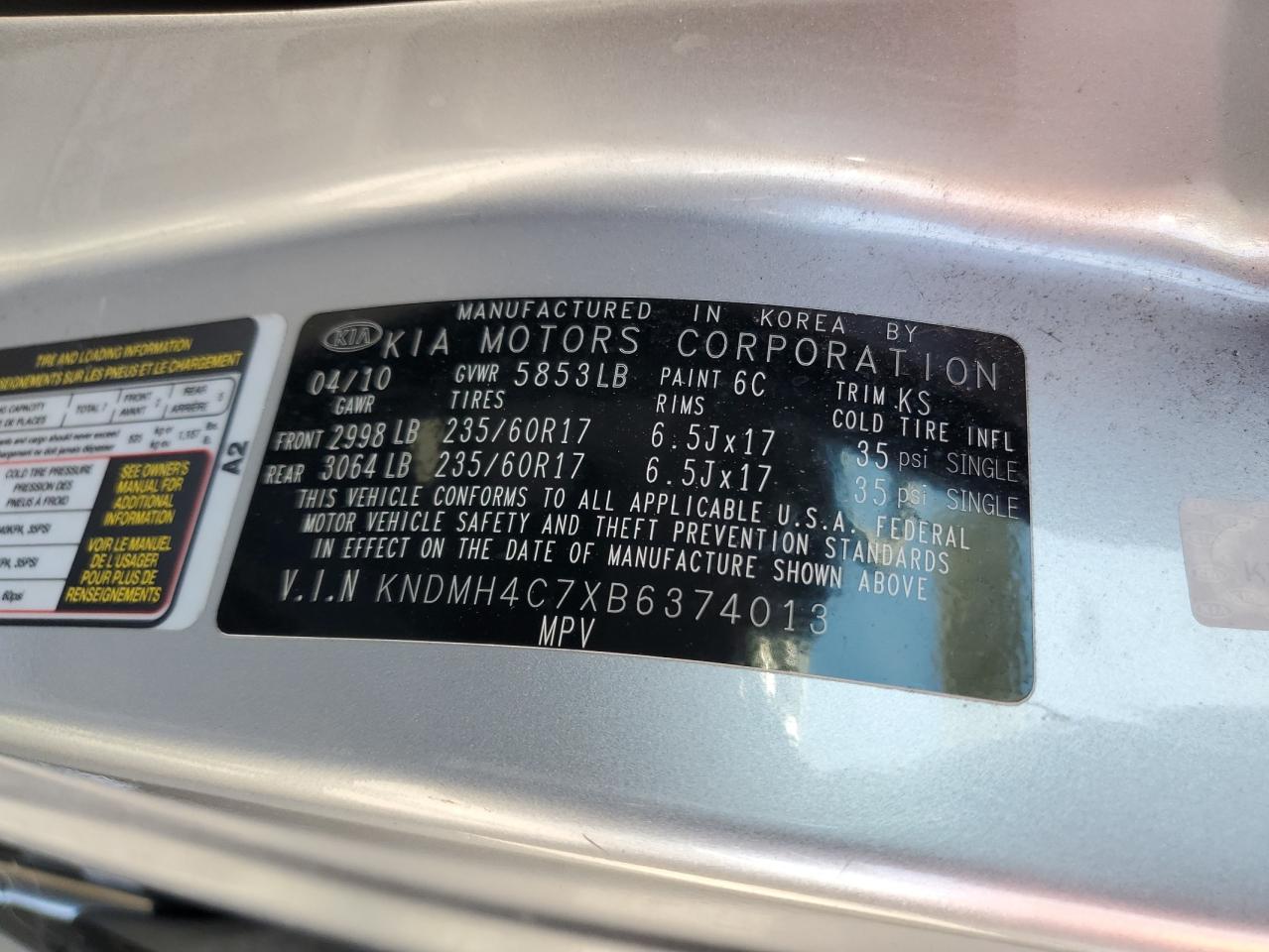 2011 Kia Sedona Ex Silver vin: KNDMH4C7XB6374013