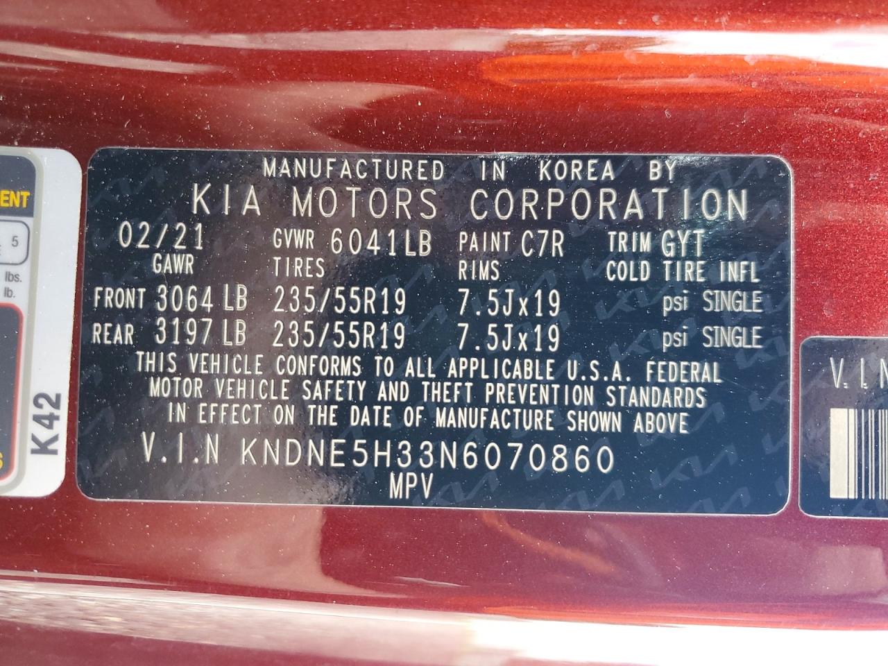 2022 Kia Carnival Sx Prestige Burgundy vin: KNDNE5H33N6070860