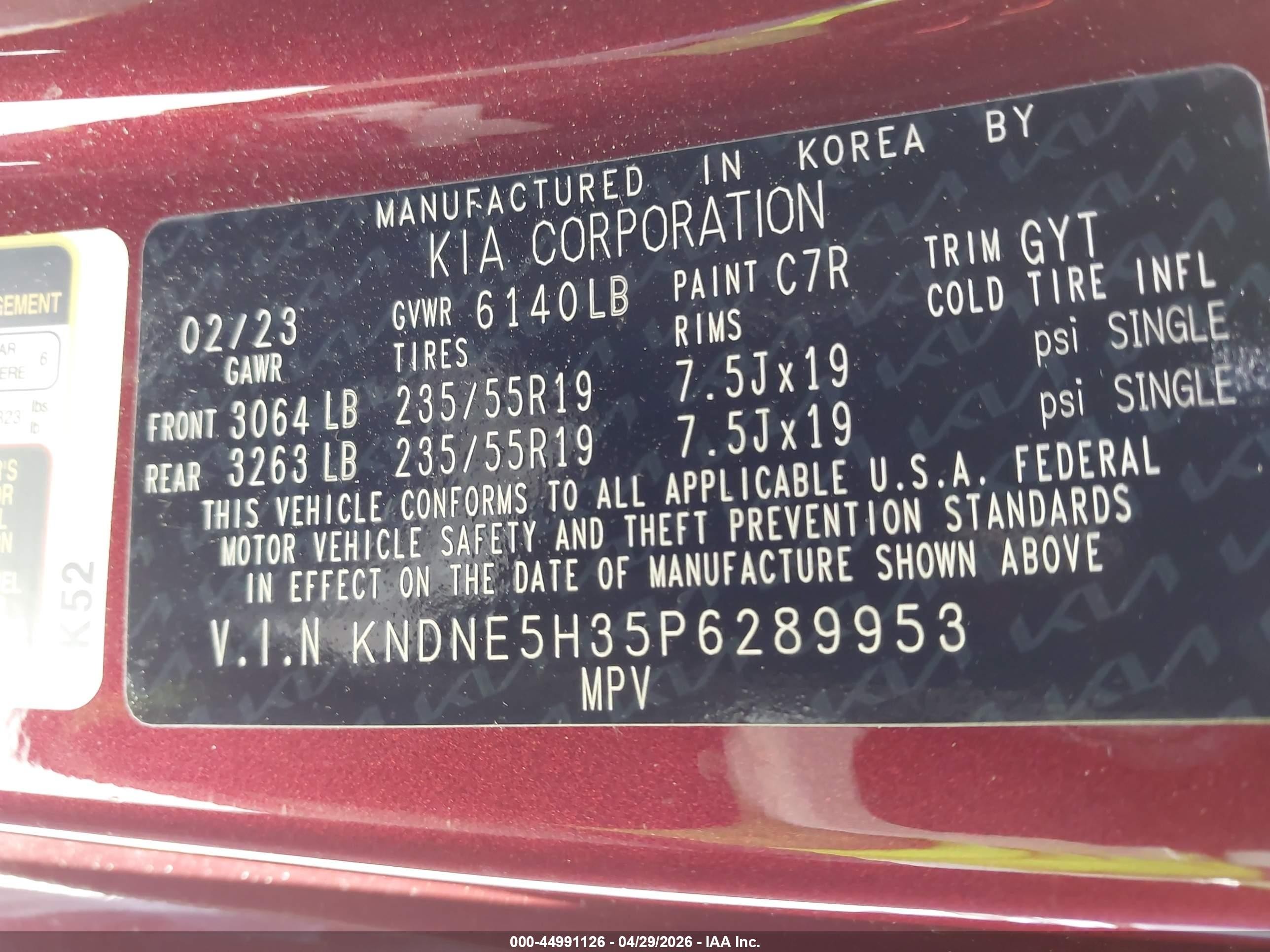 2023 Kia Carnival Mpv Sx Prestige Red vin: KNDNE5H35P6289953