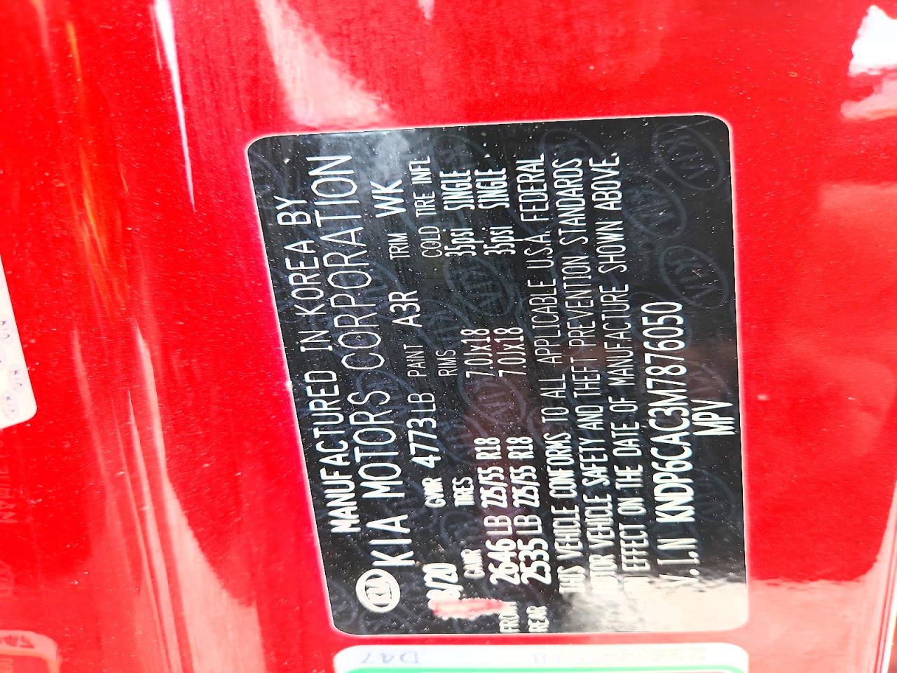 2021 Kia Sportage S Red vin: KNDP6CAC3M7876050