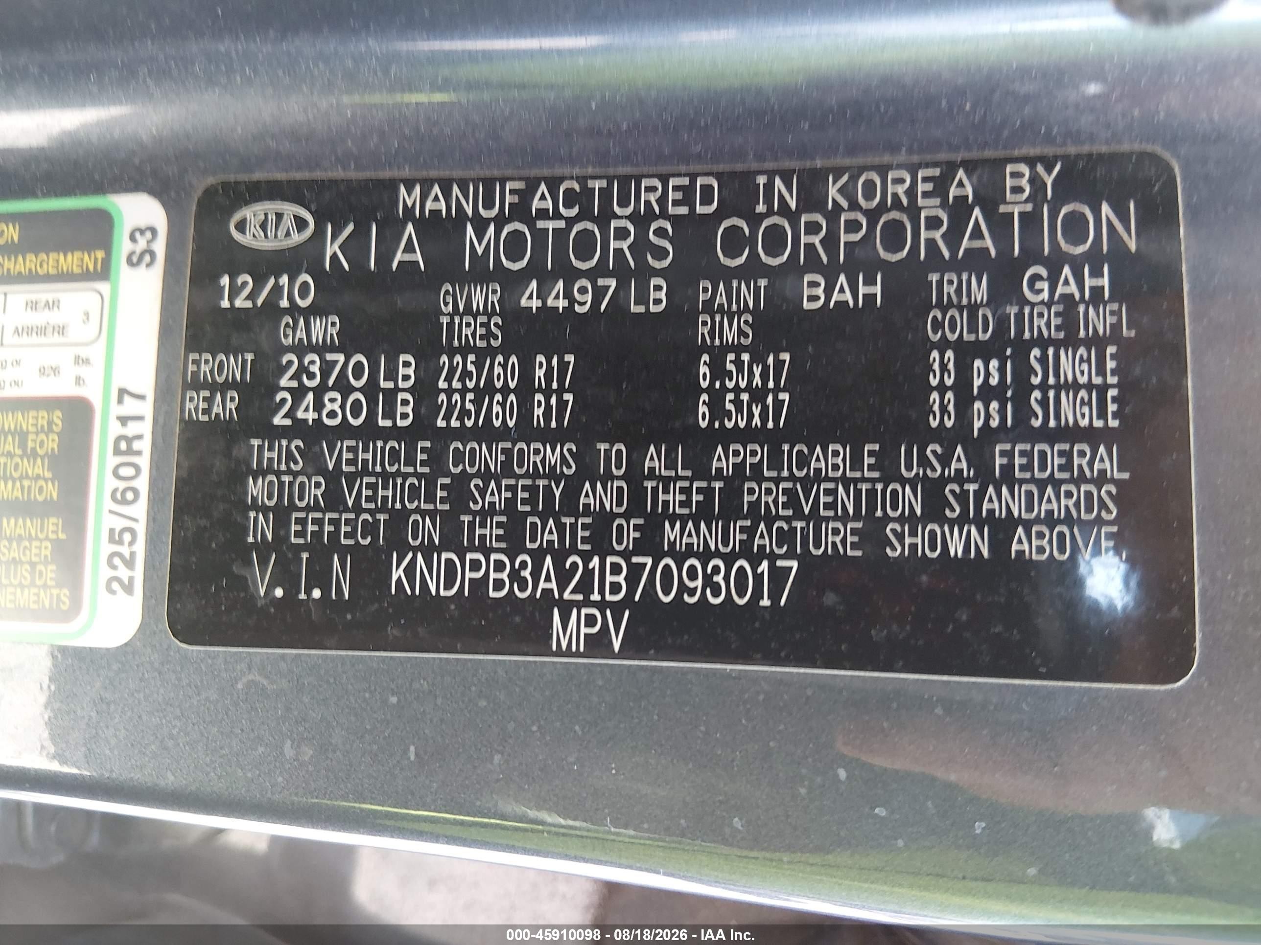 2011 Kia Sportage Lx Blue vin: KNDPB3A21B7093017