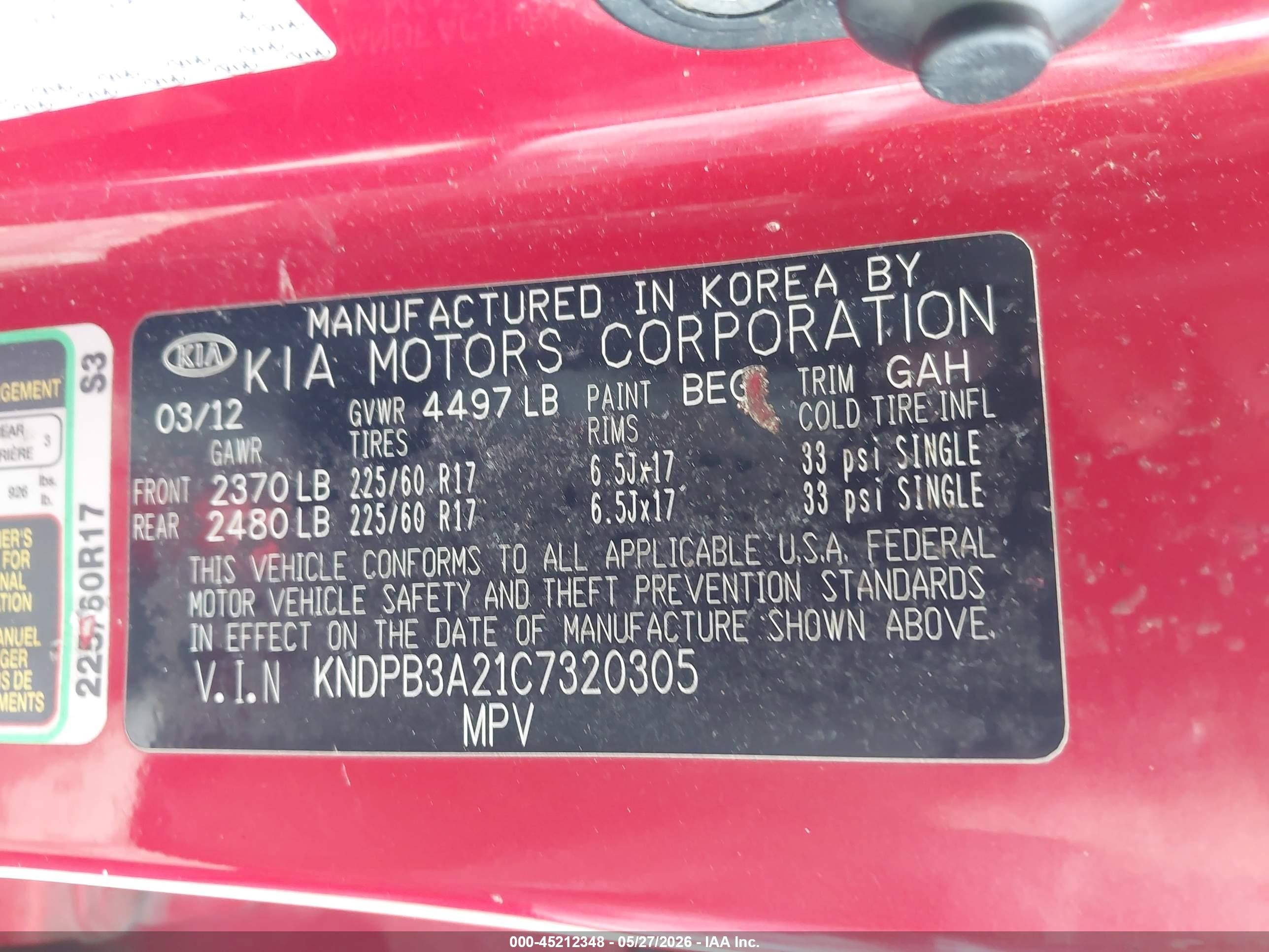 2012 Kia Sportage Lx Red vin: KNDPB3A21C7320305