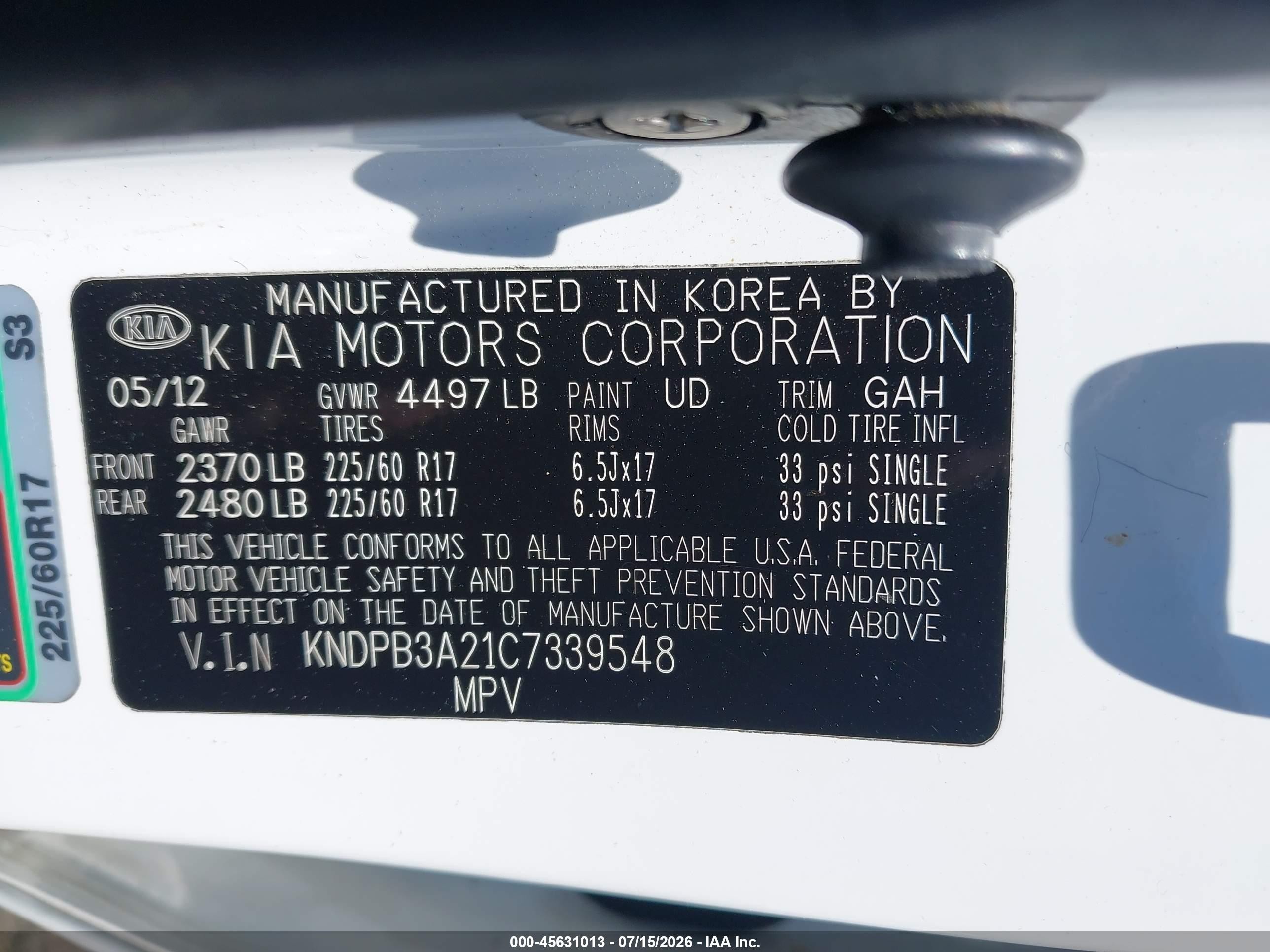 2012 Kia Sportage Lx White vin: KNDPB3A21C7339548