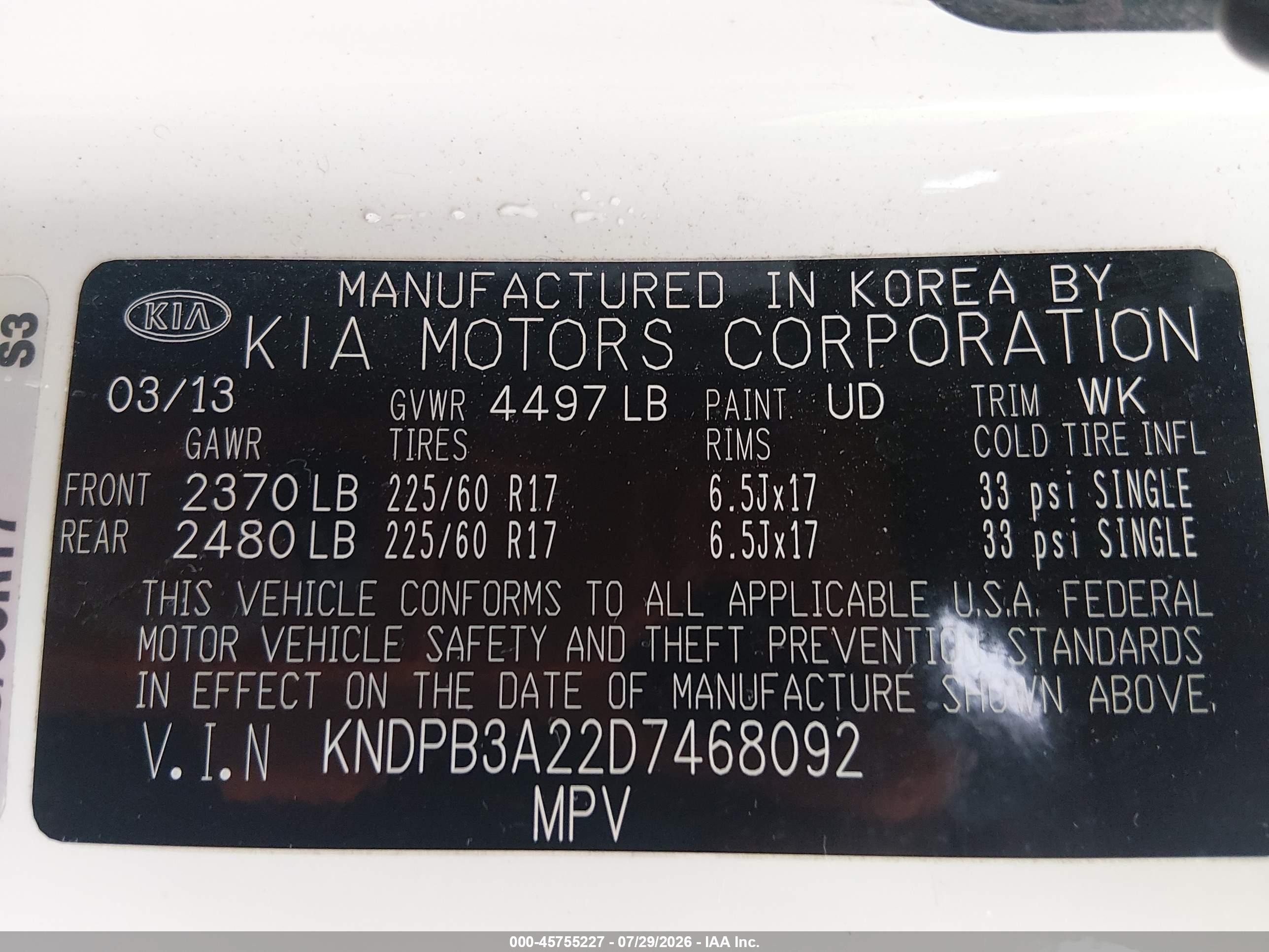2013 Kia Sportage Lx White vin: KNDPB3A22D7468092