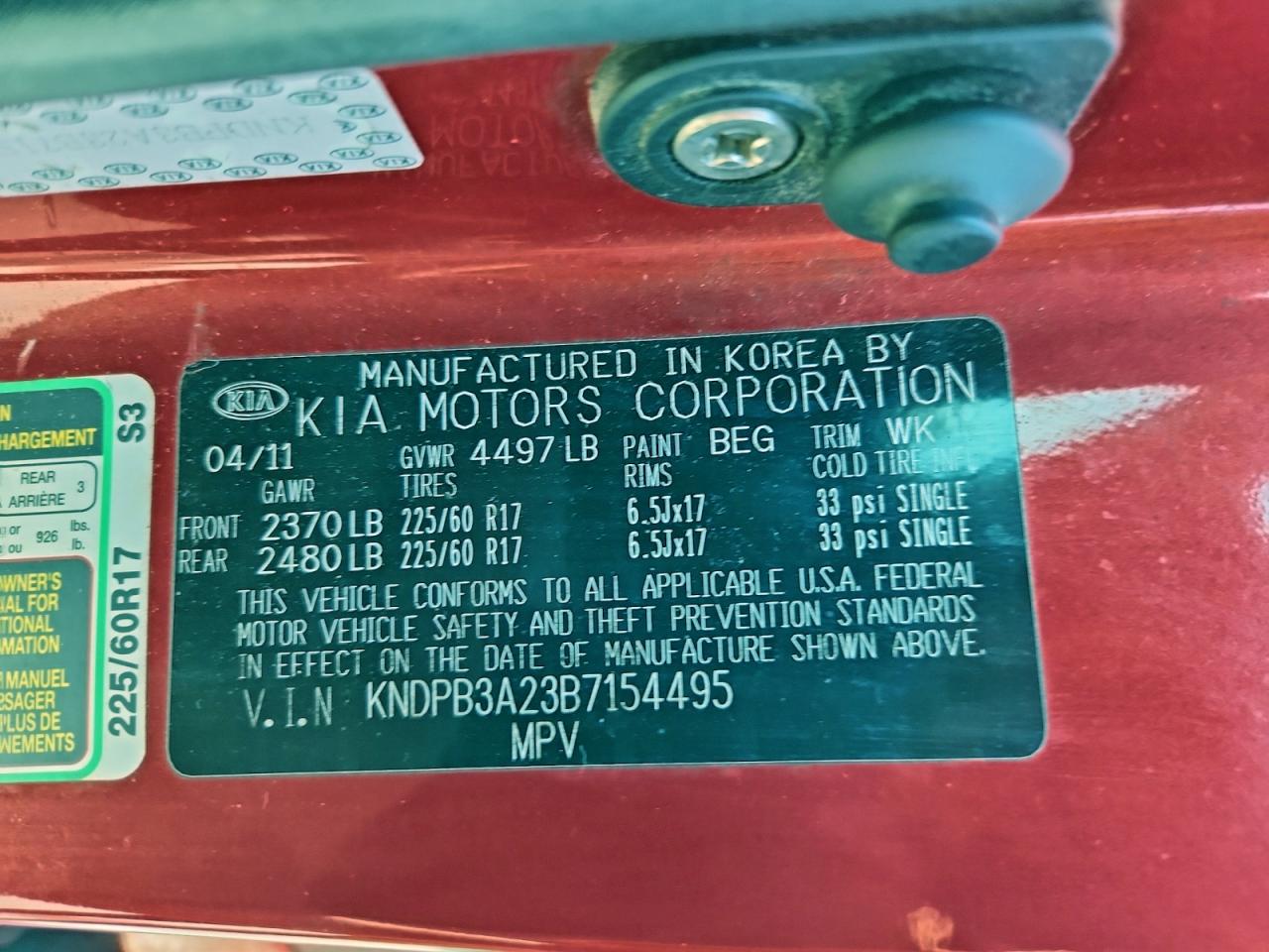 2011 Kia Sportage Lx Red vin: KNDPB3A23B7154495