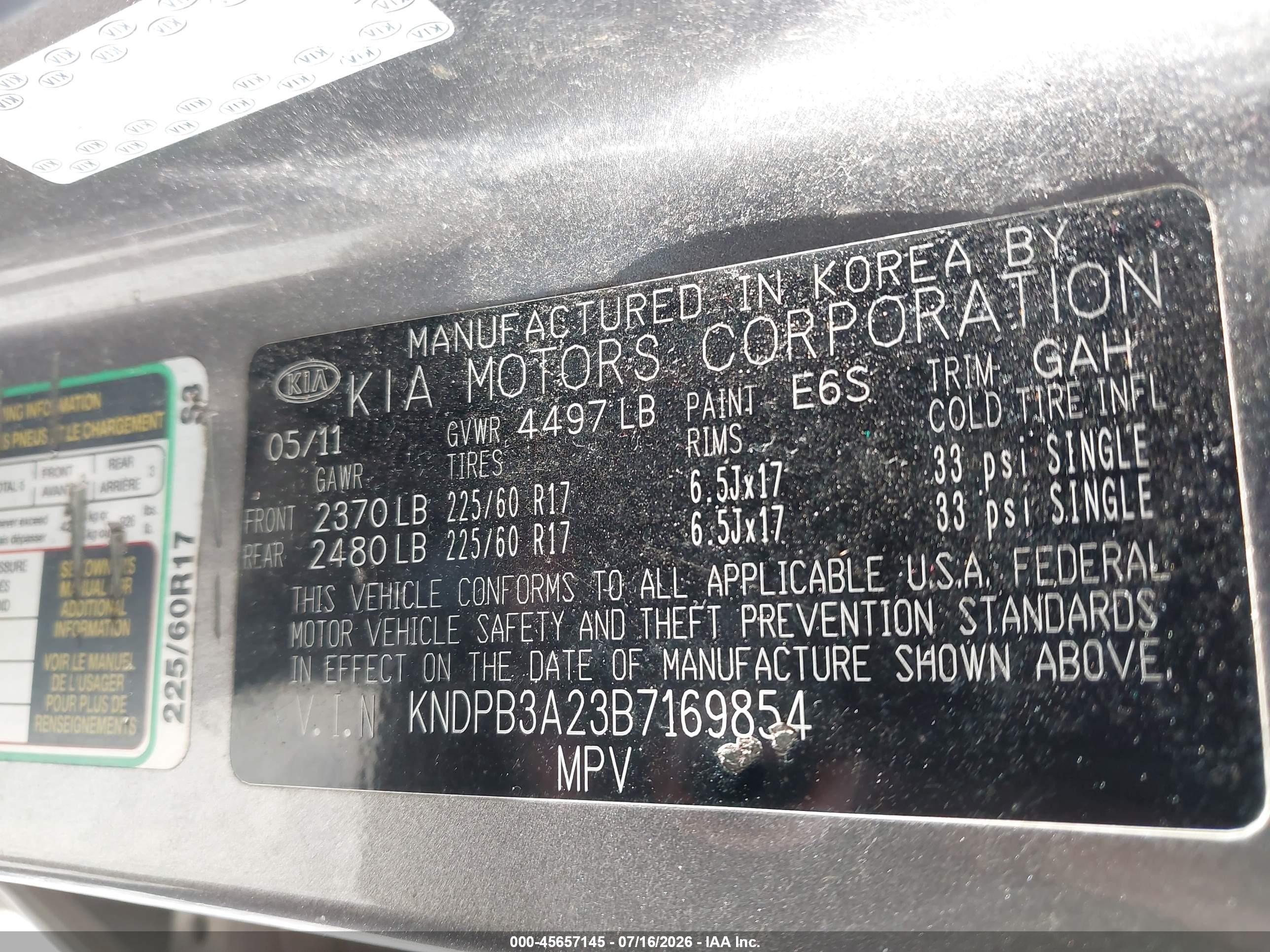2011 Kia Sportage Lx Gray vin: KNDPB3A23B7169854