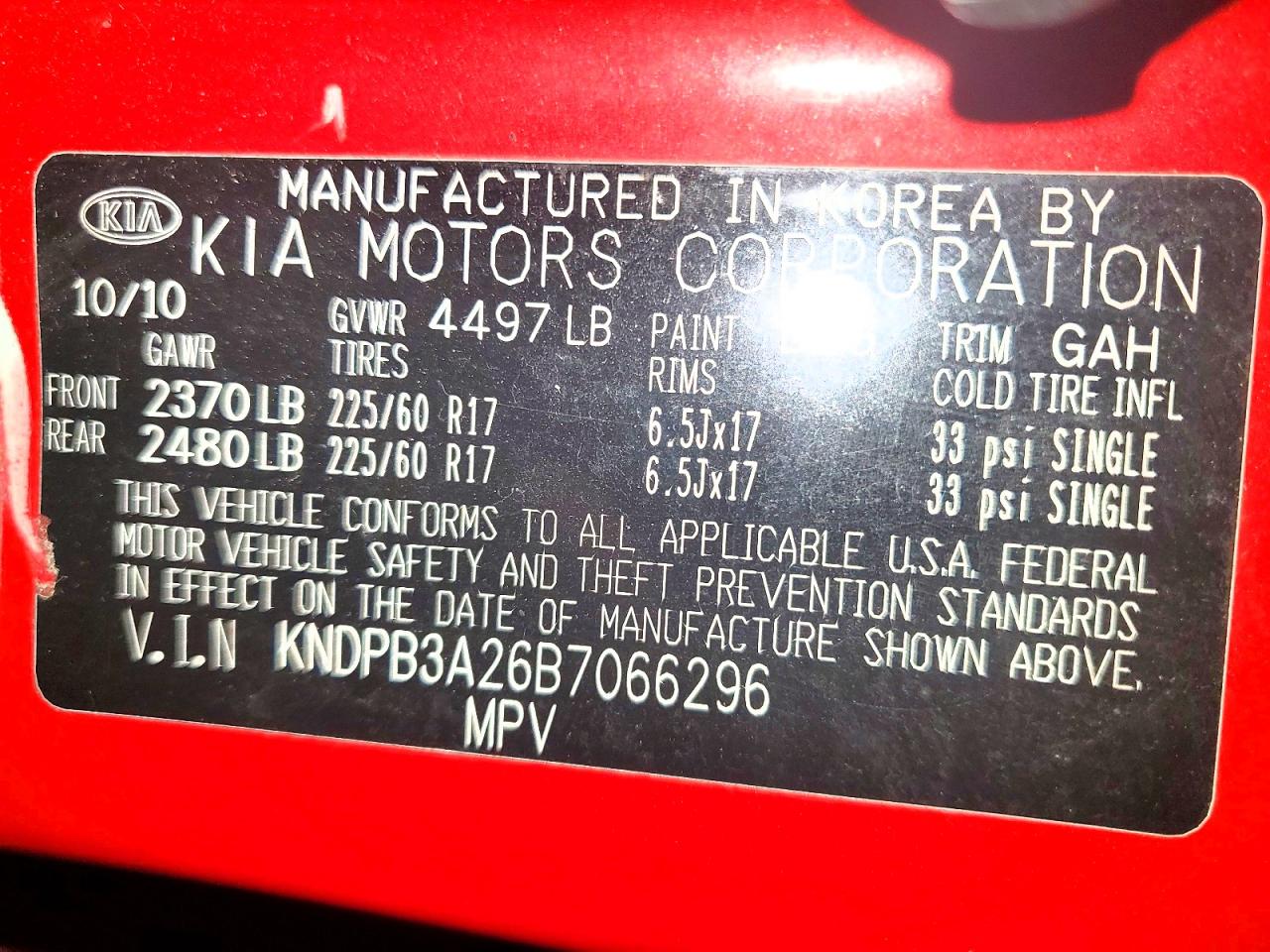2011 Kia Sportage Lx Red vin: KNDPB3A26B7066296
