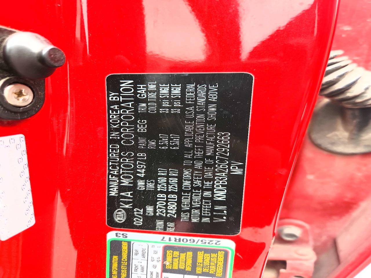 2012 Kia Sportage Lx Red vin: KNDPB3A26C7292663