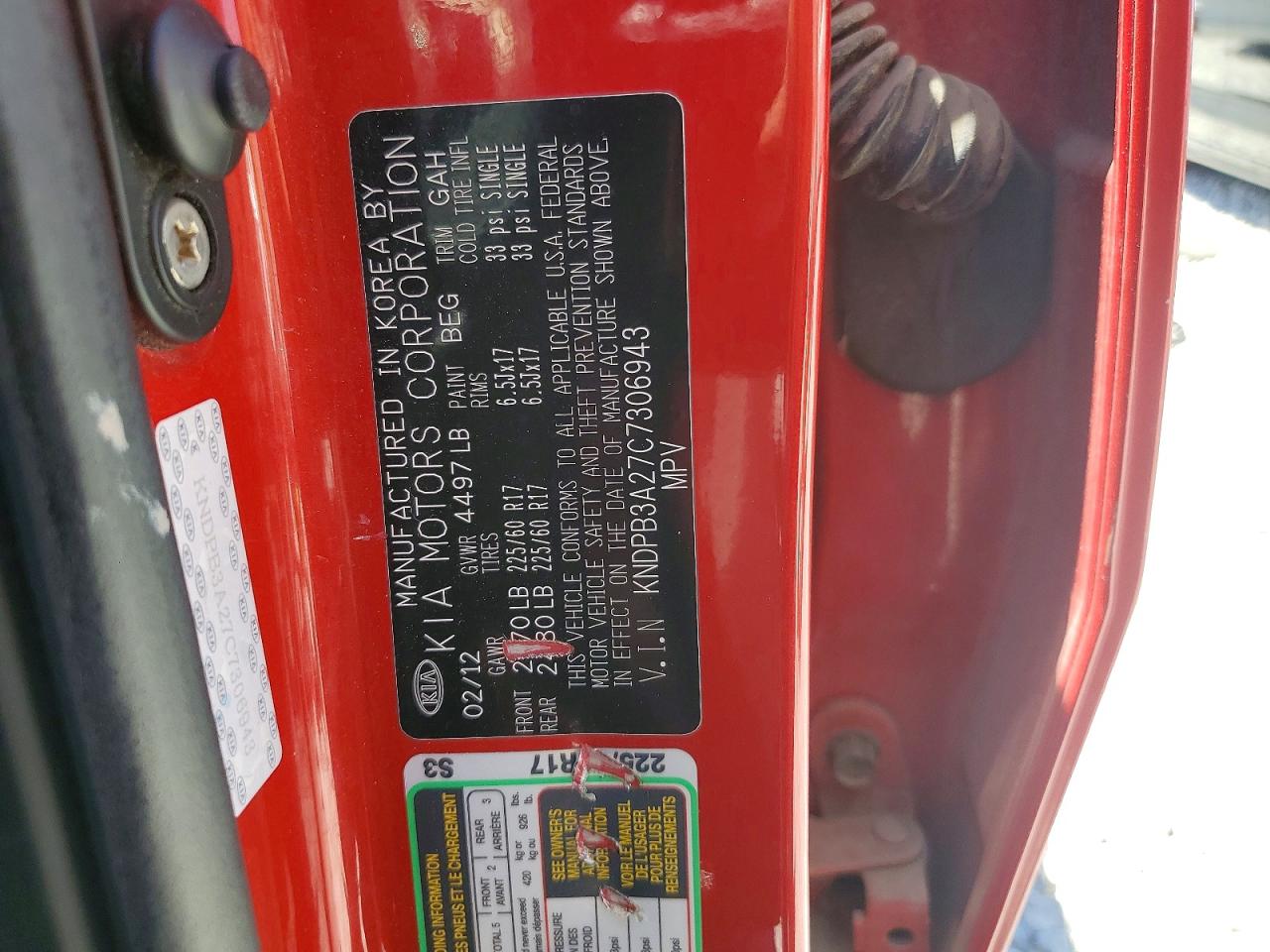 2012 Kia Sportage Lx Red vin: KNDPB3A27C7306943