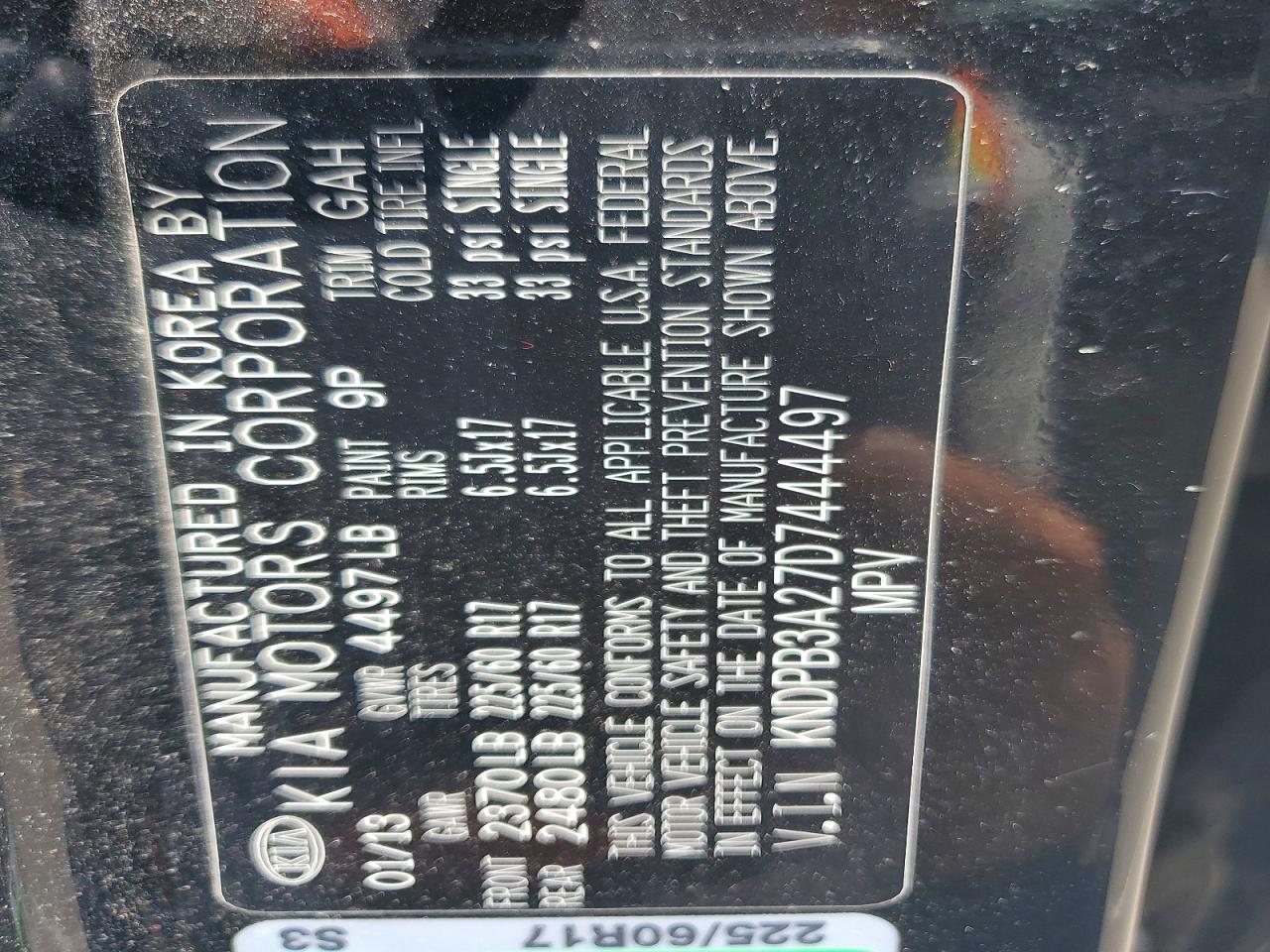 2013 Kia Sportage Lx Charcoal vin: KNDPB3A27D7444497