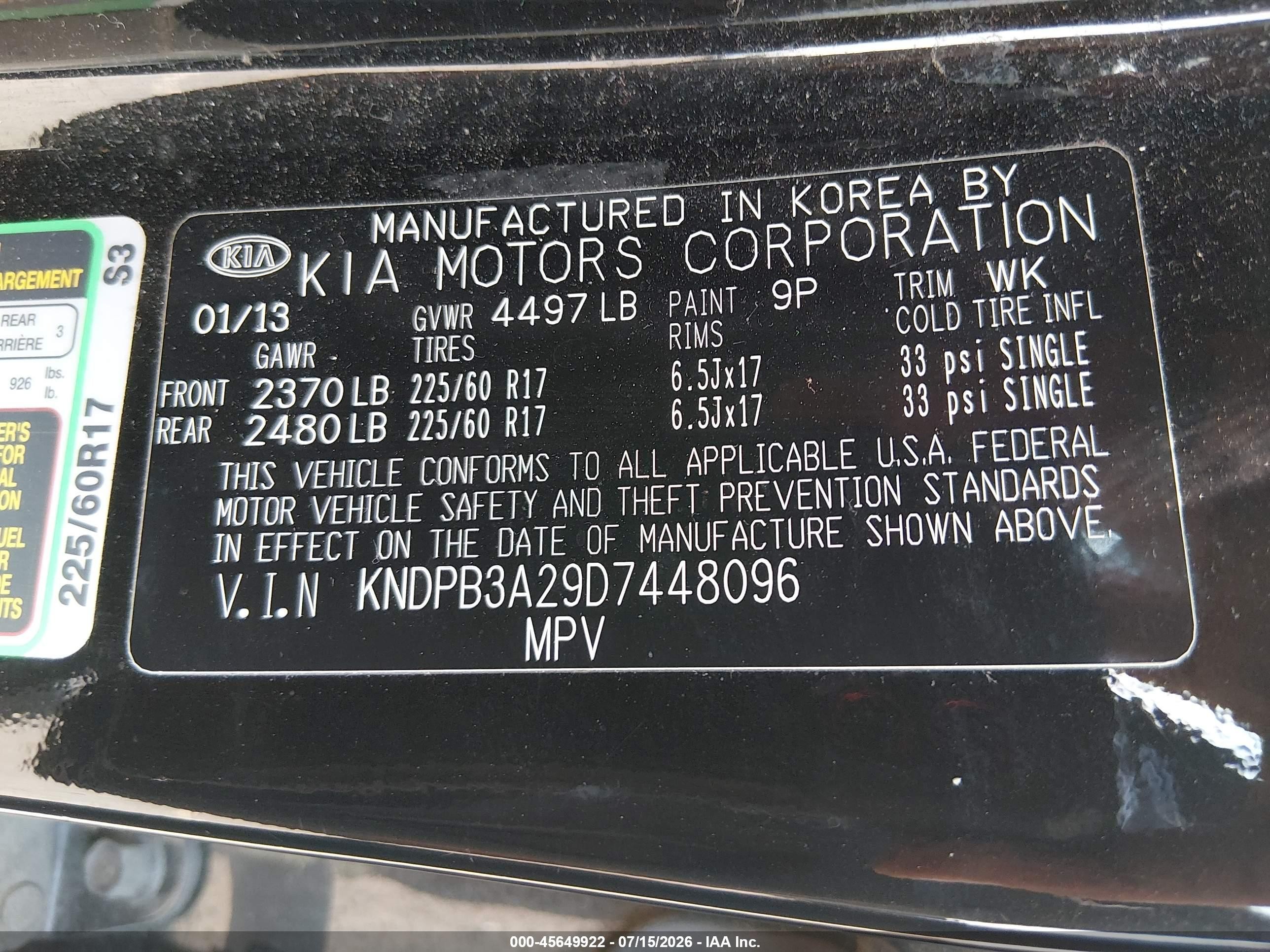 2013 Kia Sportage Lx Black vin: KNDPB3A29D7448096