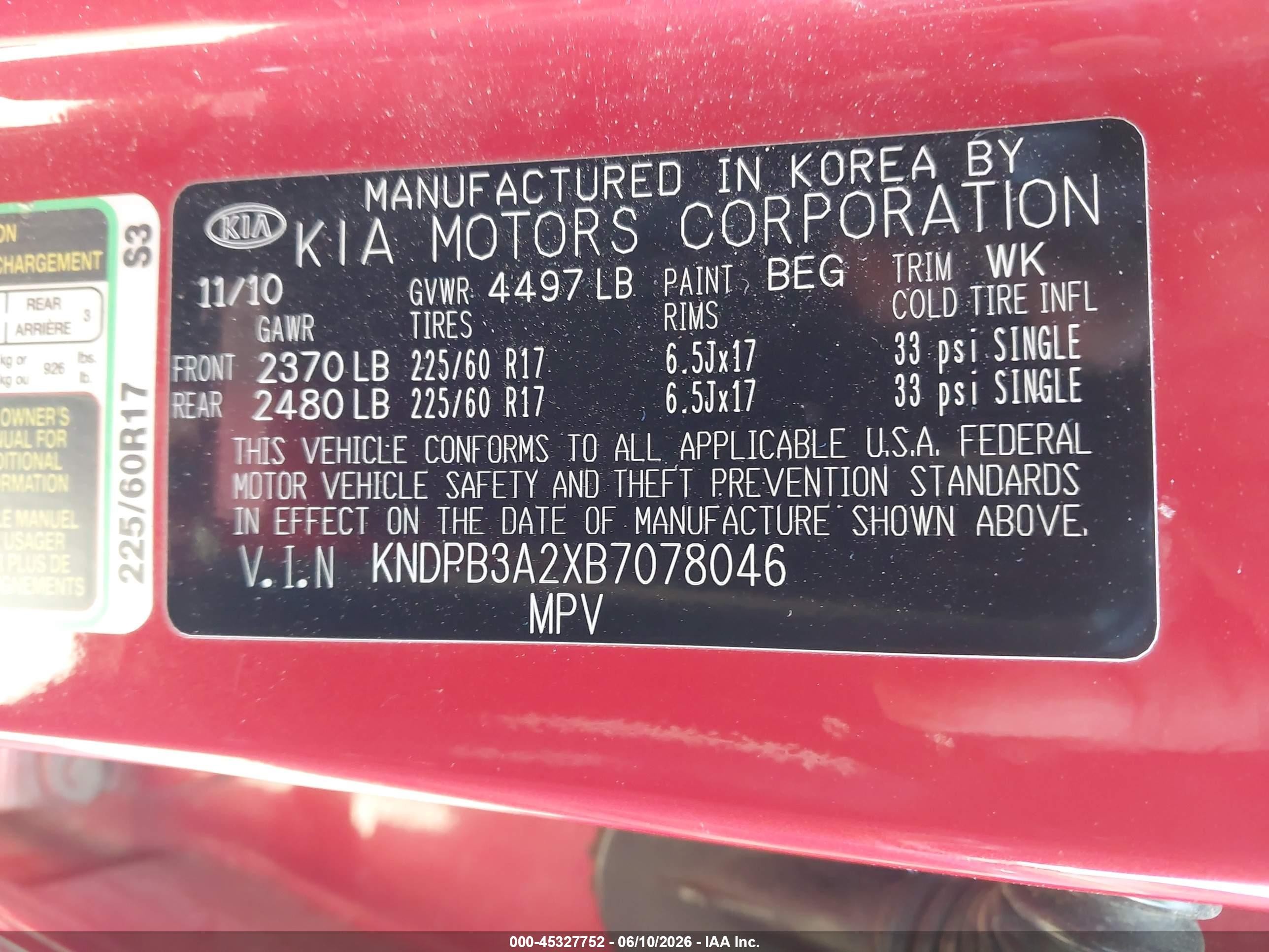 2011 Kia Sportage Lx Red vin: KNDPB3A2XB7078046