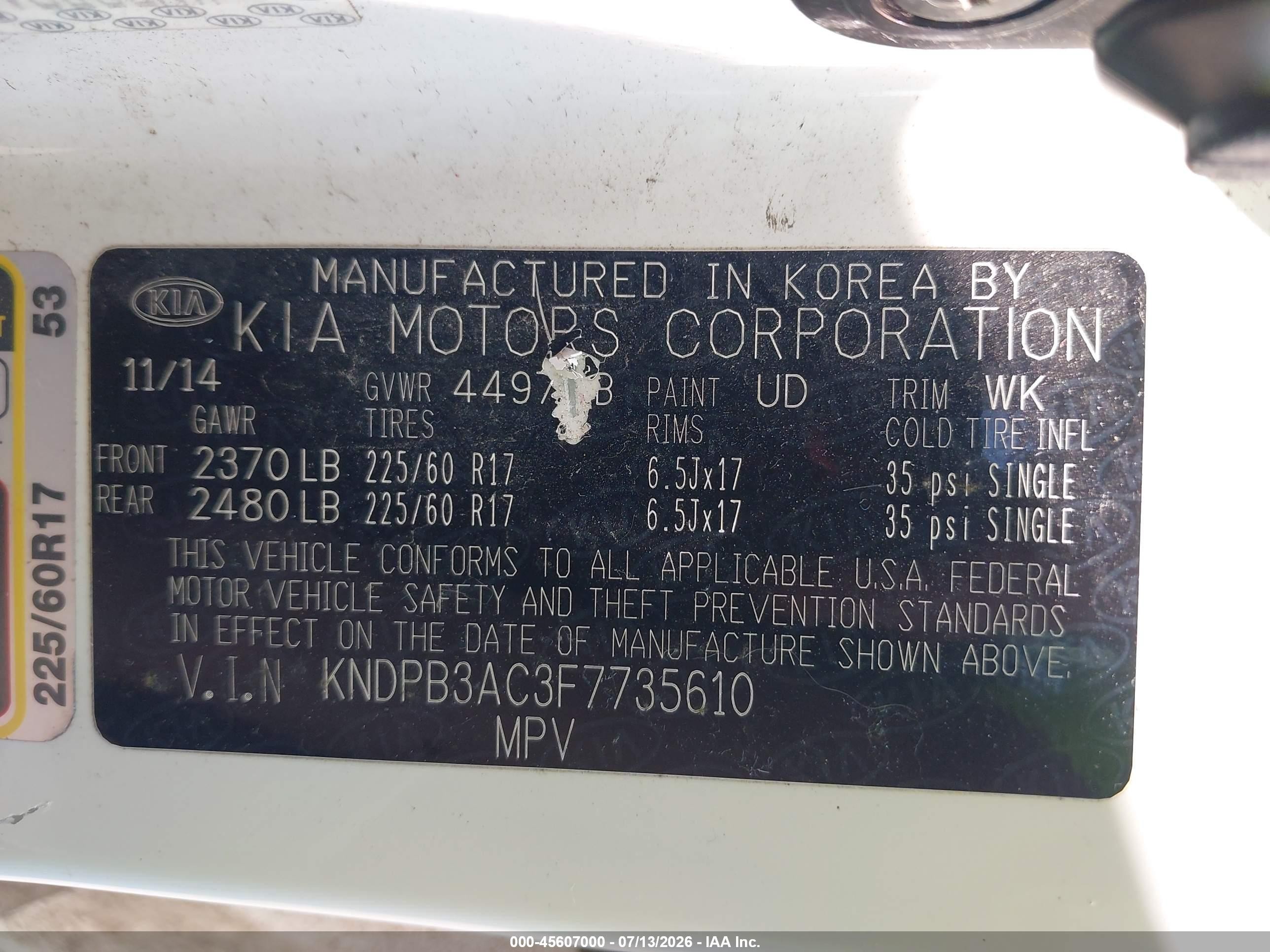 2015 Kia Sportage Lx White vin: KNDPB3AC3F7735610