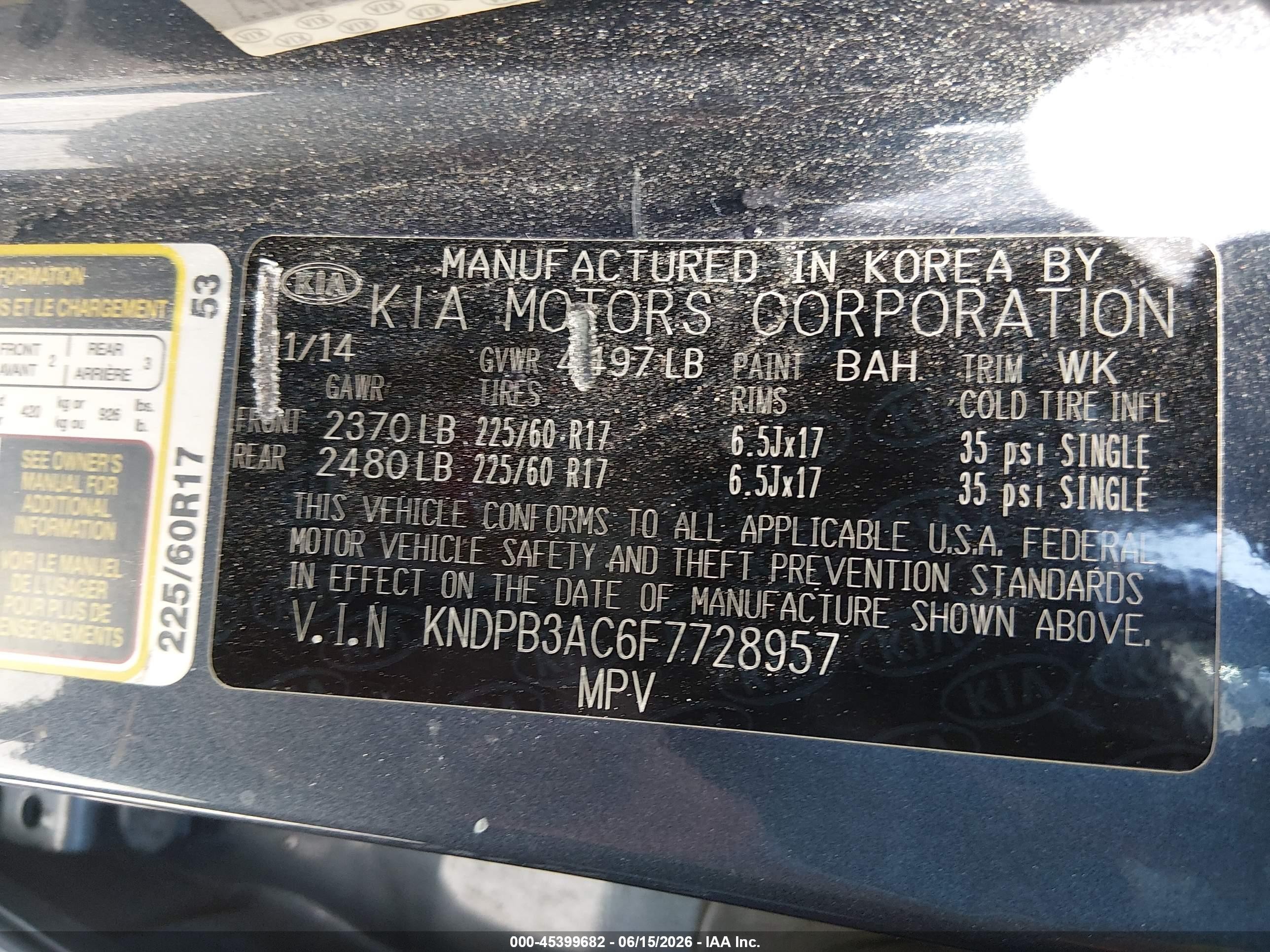 2015 Kia Sportage Lx Blue vin: KNDPB3AC6F7728957