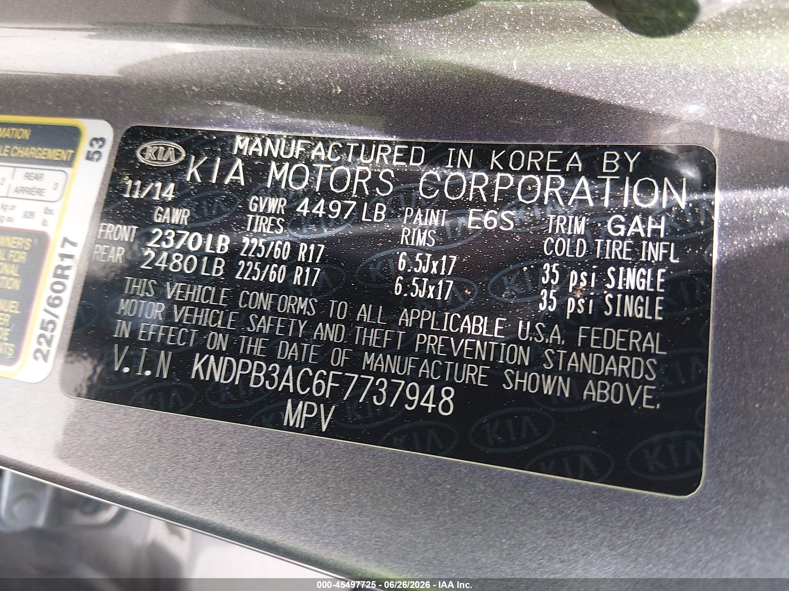 2015 Kia Sportage Lx Gray vin: KNDPB3AC6F7737948