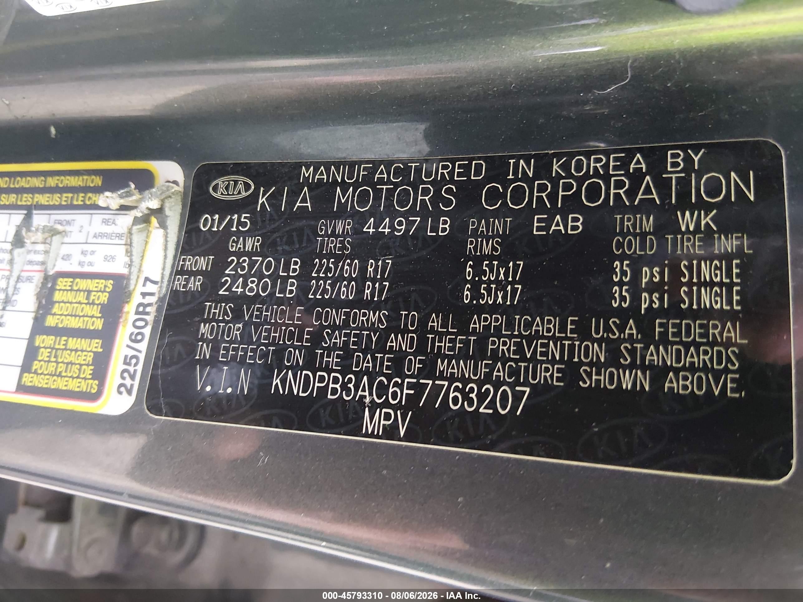 2015 Kia Sportage Lx Gray vin: KNDPB3AC6F7763207
