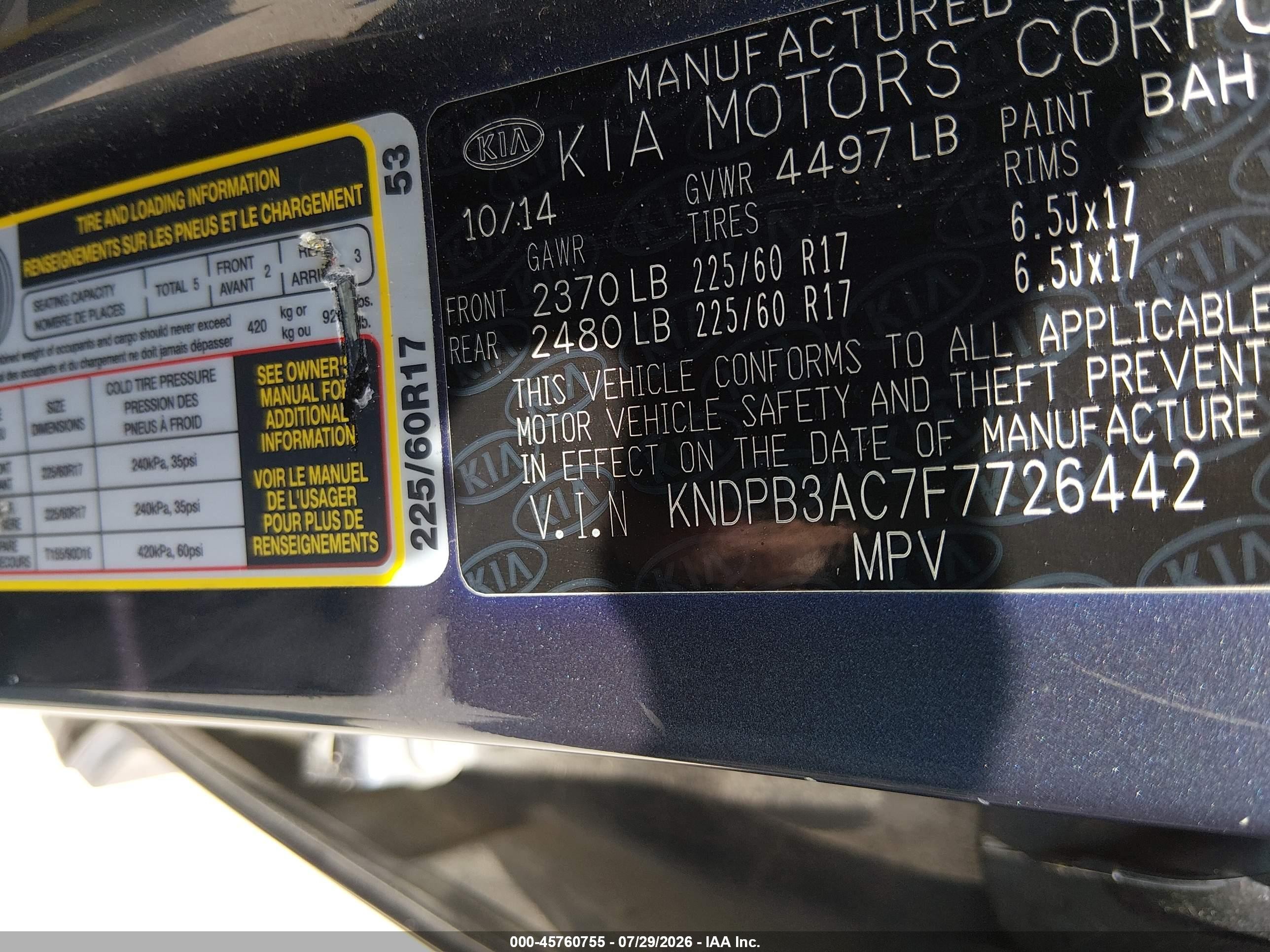 2015 Kia Sportage Lx Blue vin: KNDPB3AC7F7726442