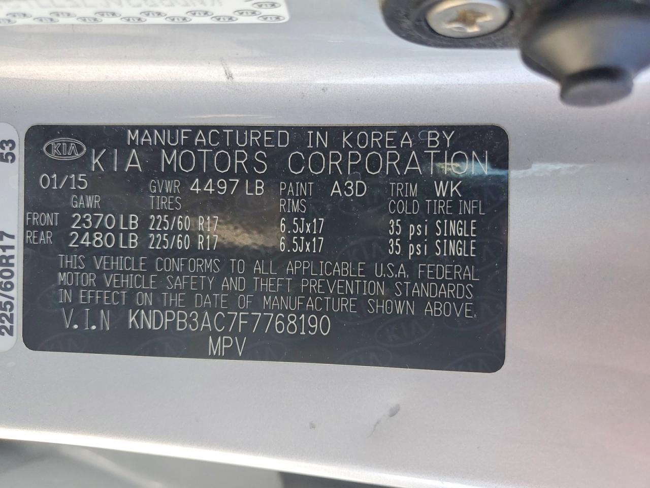 2015 Kia Sportage Silver vin: KNDPB3AC7F7768190