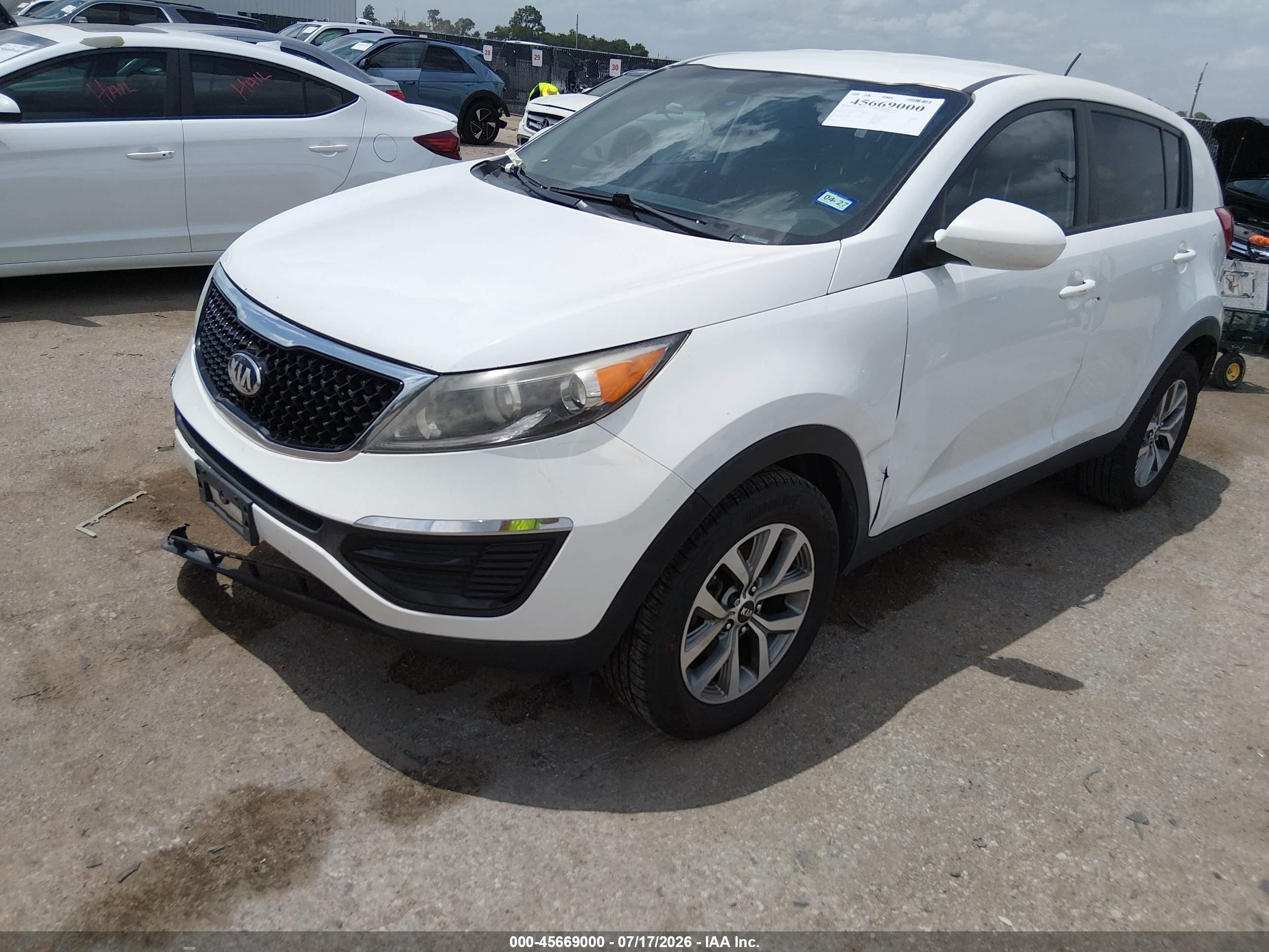 2014 Kia Sportage Lx White vin: KNDPB3AC8E7593706