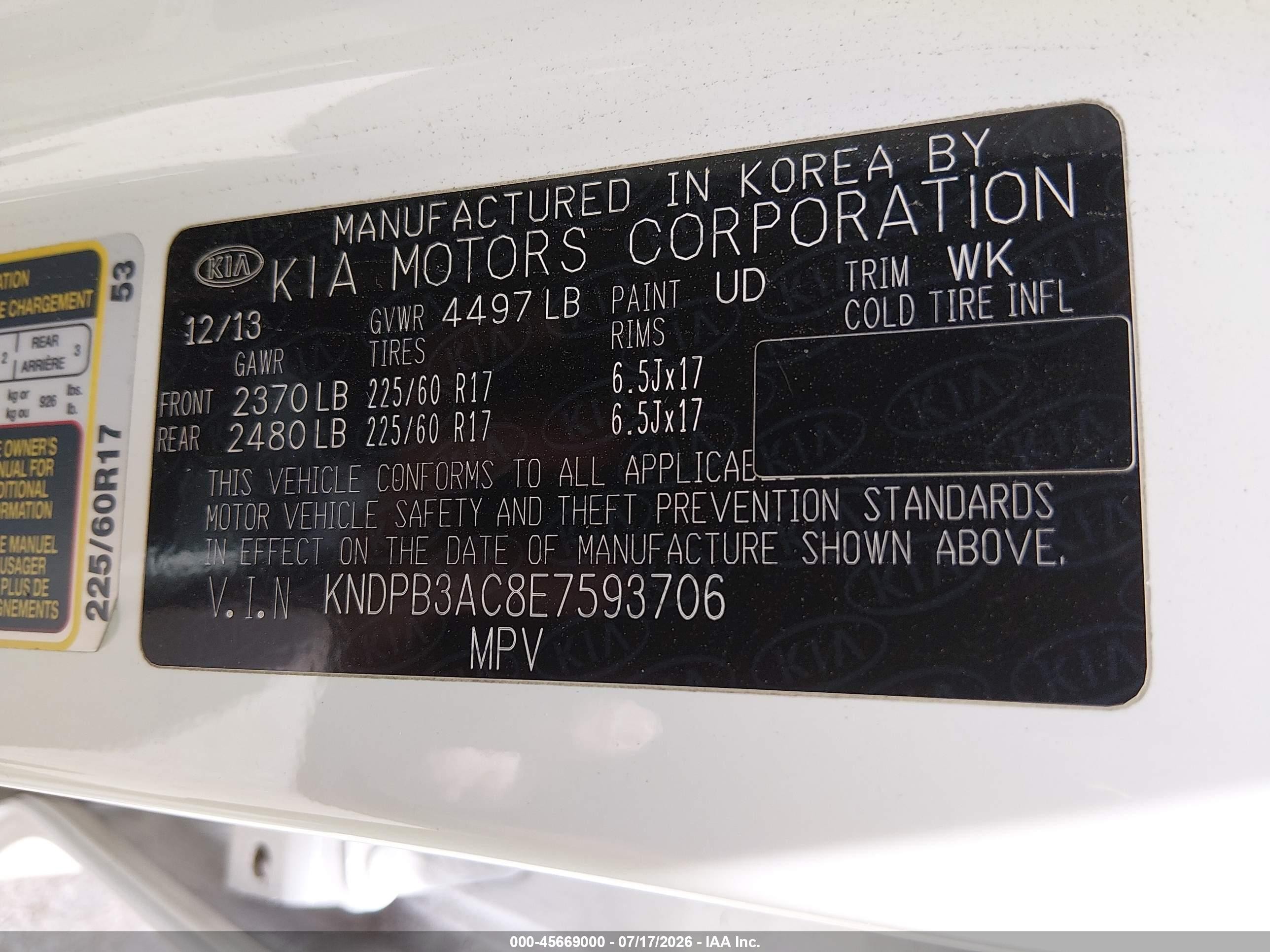 2014 Kia Sportage Lx White vin: KNDPB3AC8E7593706