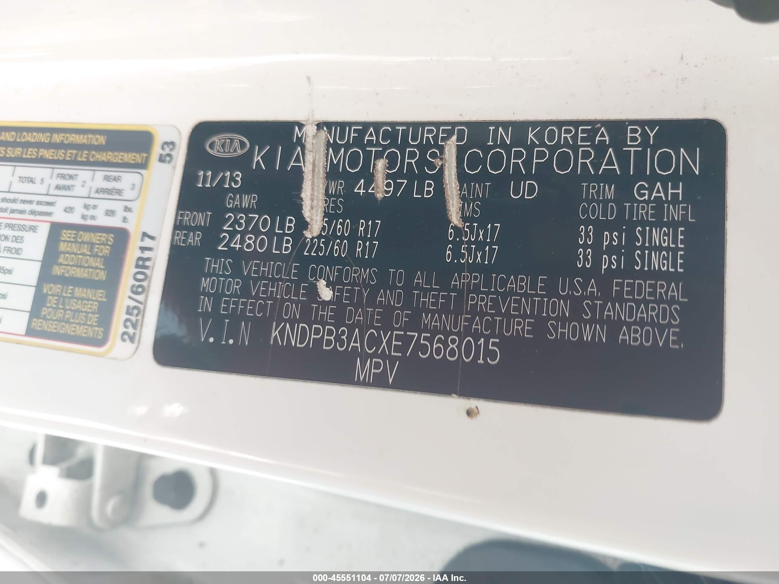 2014 Kia Sportage Lx White vin: KNDPB3ACXE7568015