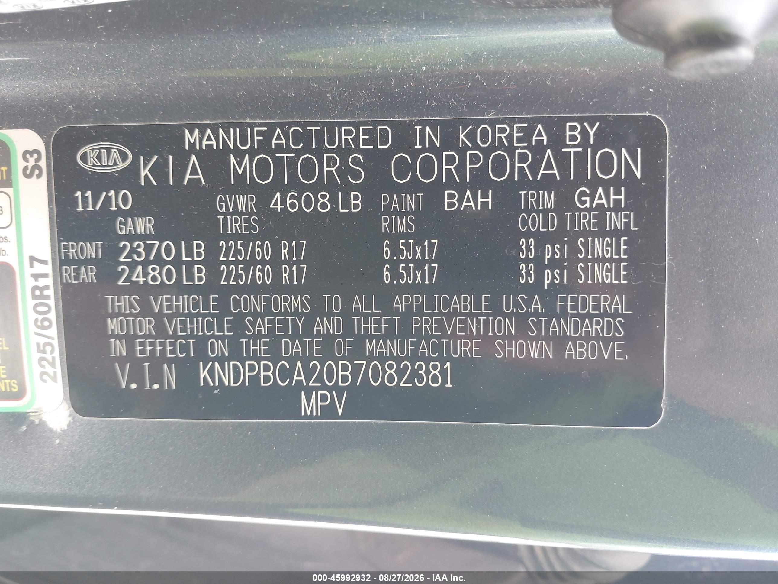 2011 Kia Sportage Lx Blue vin: KNDPBCA20B7082381